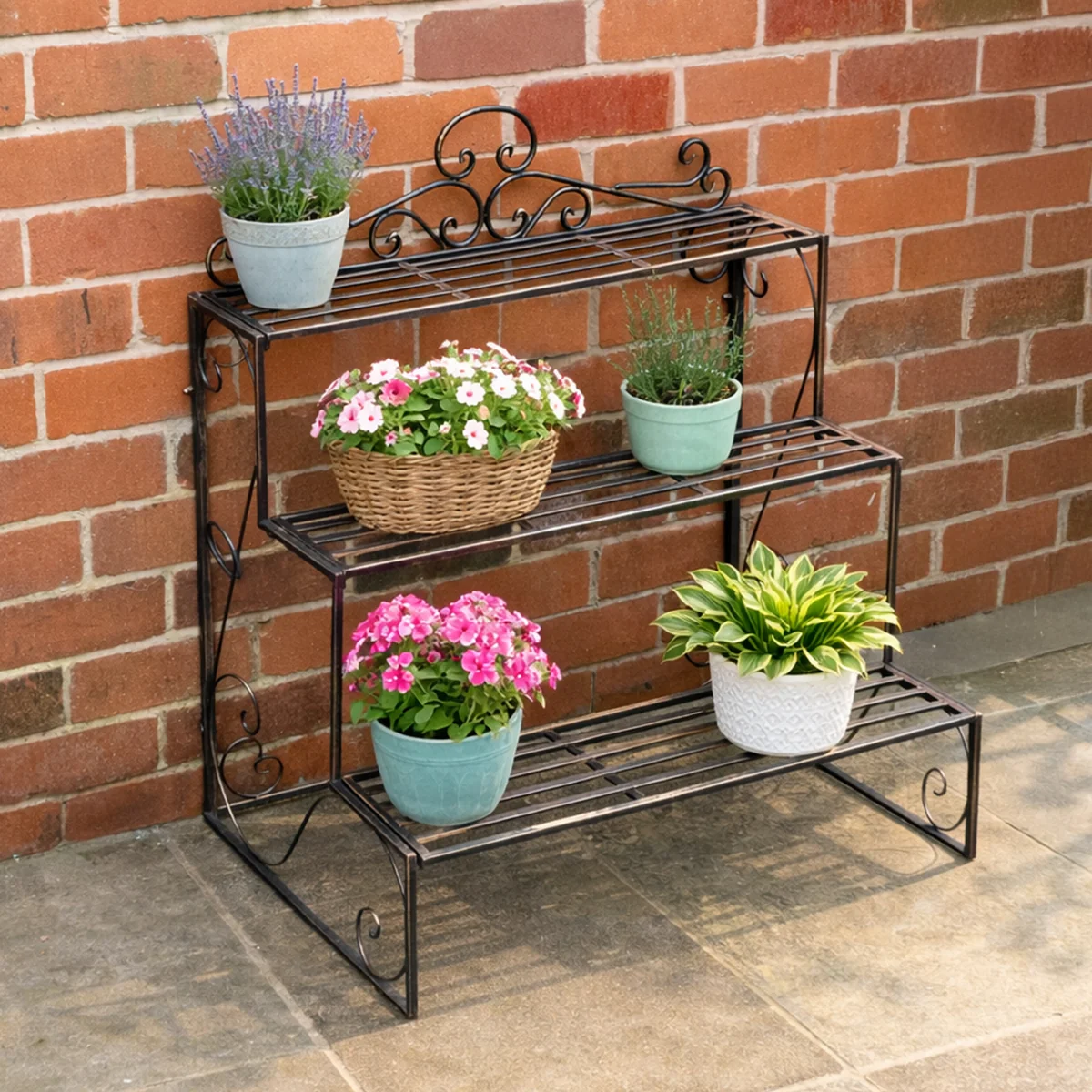 High-Quality Black Gold Metal Three Tier Plant Theatre Stand Professional