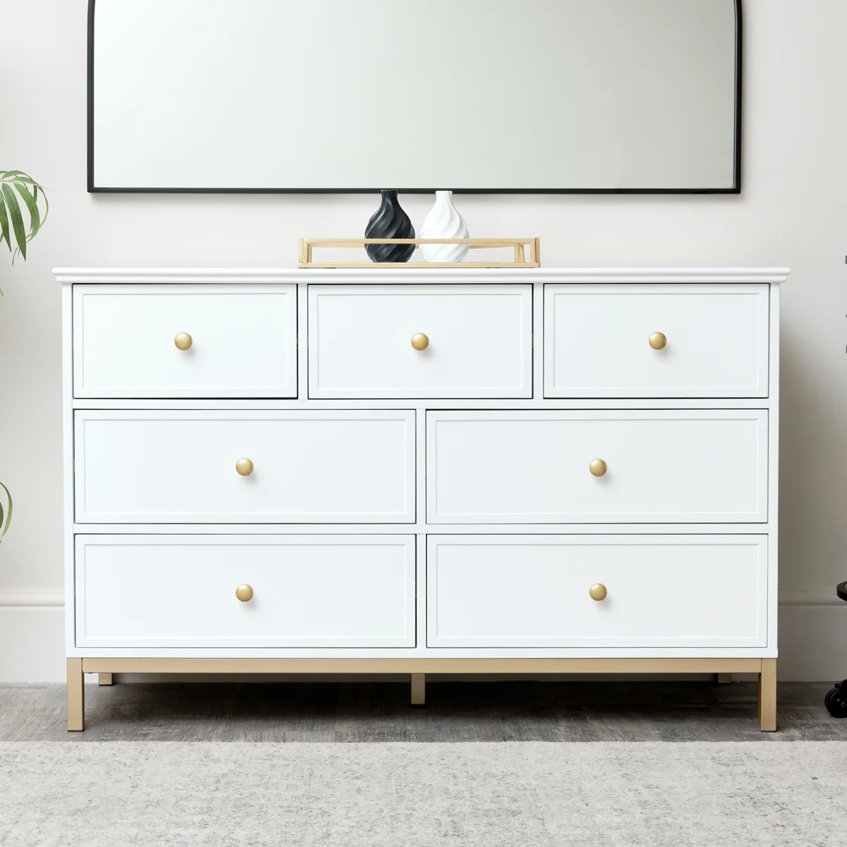 Lightweight Large 7 Drawer Chest of Drawers - Aisby White Range Eco-Friendly