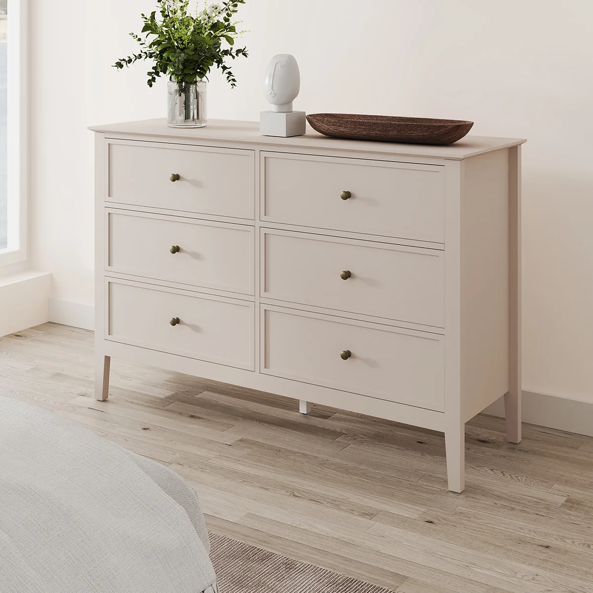Stylish Large 6 Drawer Chest of Drawers - Rowley Taupe Grey Range World-Class