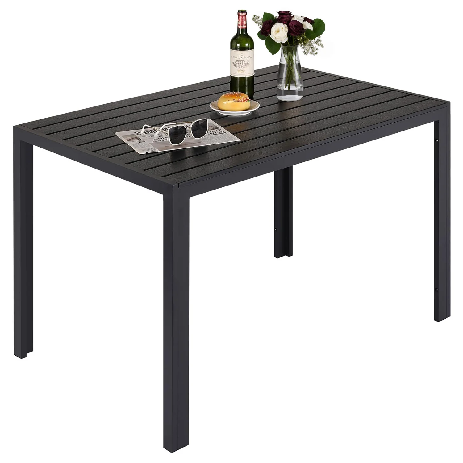 Safe Outdoor Patio Table for 4 to 6 Persons Rectangle Outdoor Dining Table with 43 ×28 Wood-Like Tabletop for Deck Backyard Porch GardenOutdoor Patio Table for 4 to 6 Persons Rectangle Outdoor Dining Table with 43 ×28 Wood-Like Tabletop for Deck Backyard Porch Garden Next-Generation