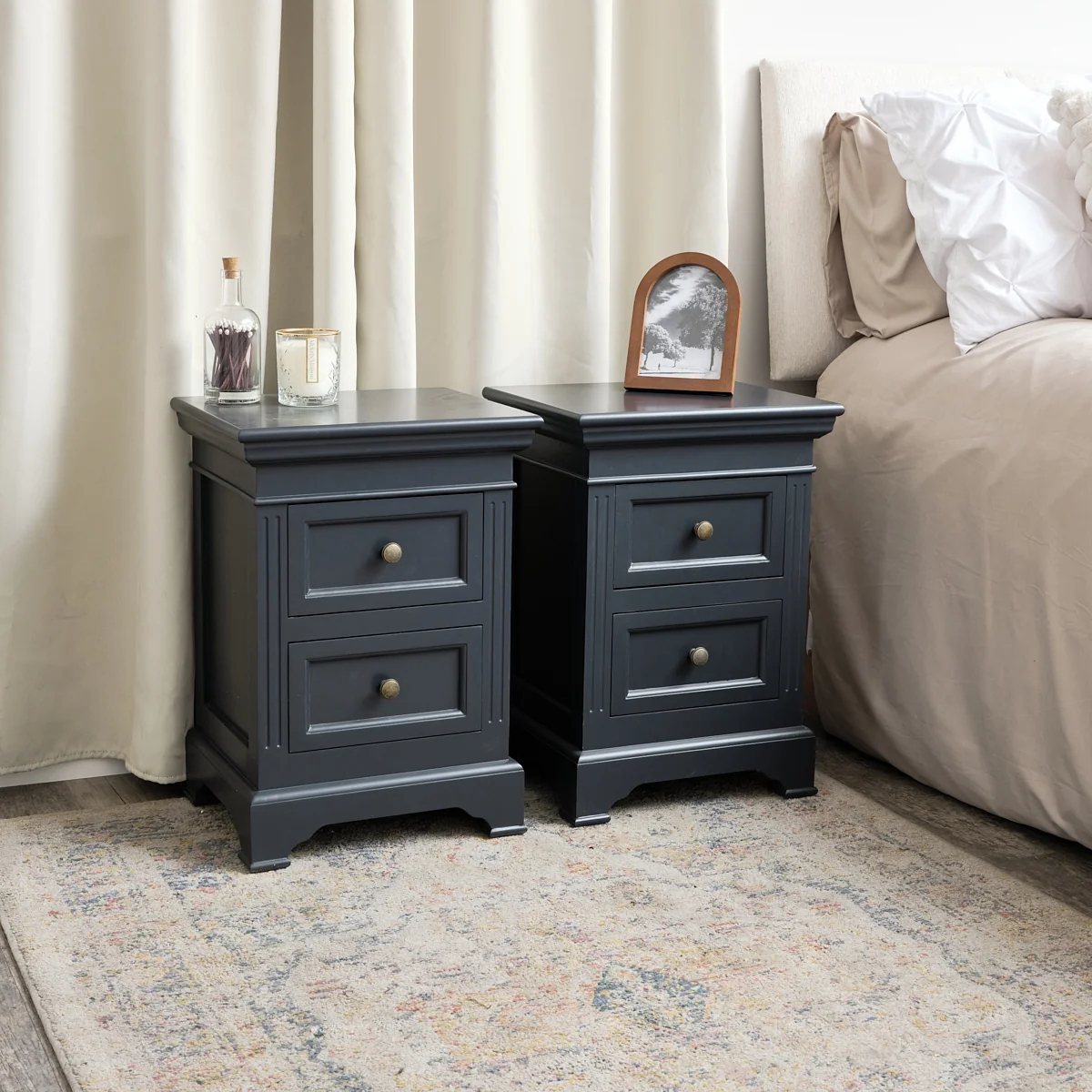 Artisan Pair of Navy Black Two Drawer Bedside Tables - Daventry Navy Black Range Outstanding