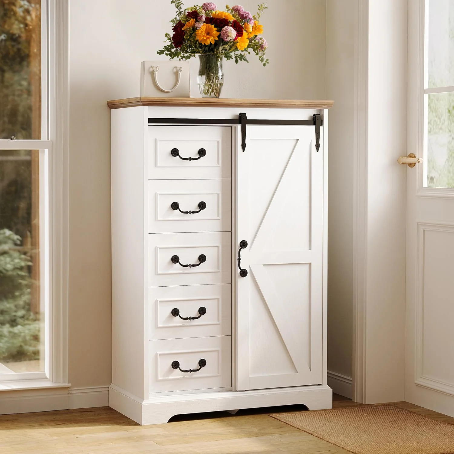 Genuine 5 Drawer Dresser for Bedroom 48 Tall Dresser Chest of Drawers Dresser Storage Cabinet with Sliding Barn Doors5 Drawer Dresser for Bedroom 48 Tall Dresser Chest of Drawers Dresser Storage Cabinet with Sliding Barn Doors Proven