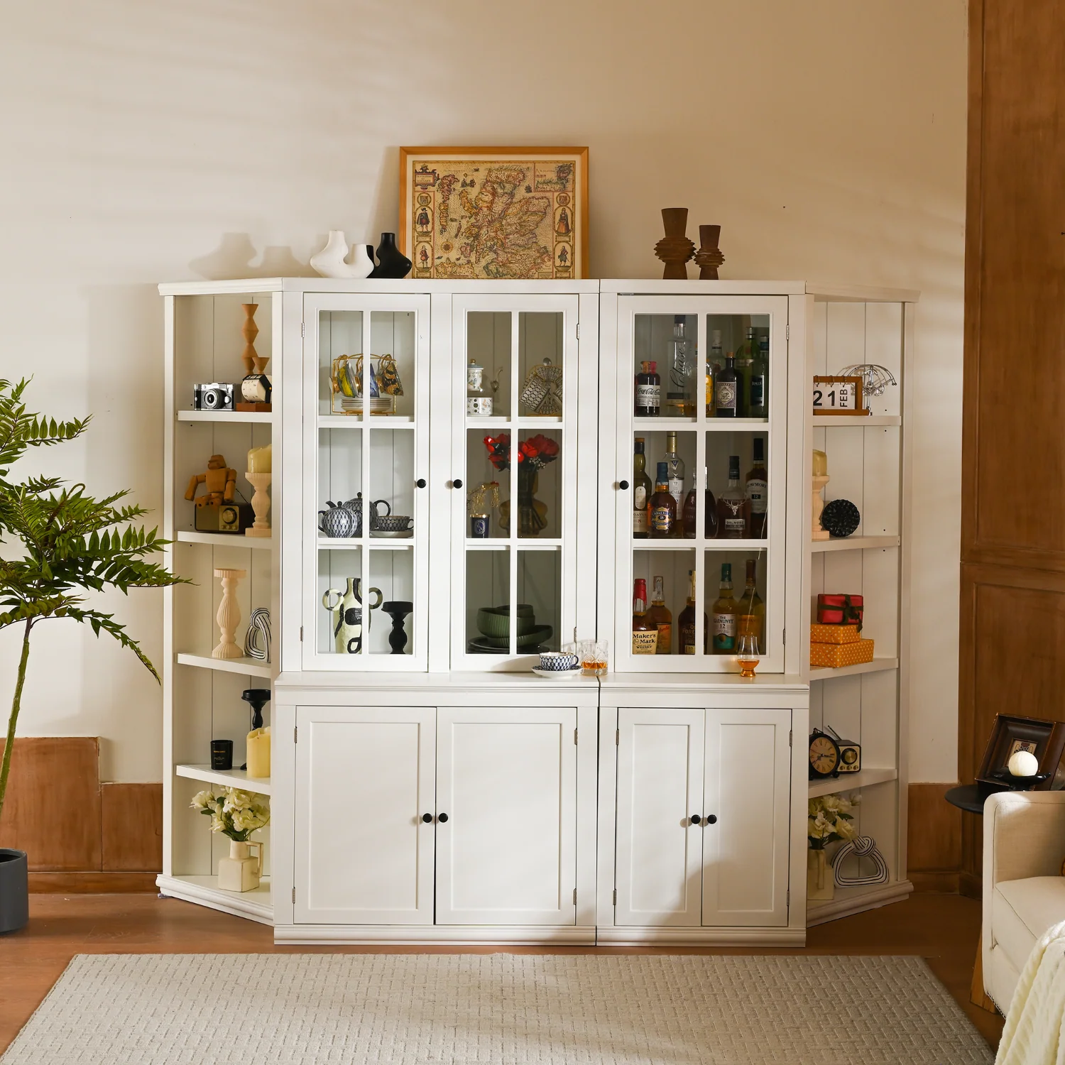 Crafted Display Cabinet Book Shelf Bookcase 75'' Storage Cabinet with Glass Doors and Corner ShelvesDisplay Cabinet Book Shelf Bookcase 75'' Storage Cabinet with Glass Doors and Corner Shelves Relaxed