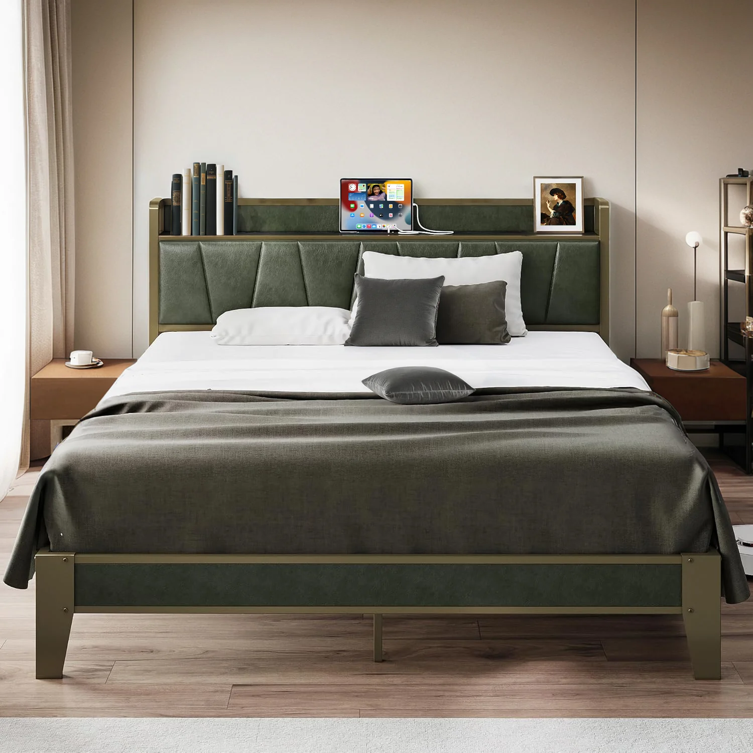 Breathable Upholstered Bed Frame Bed Frame Storage Headboard with Charging Station No Box Spring NeededUpholstered Bed Frame Bed Frame Storage Headboard with Charging Station No Box Spring Needed Elite
