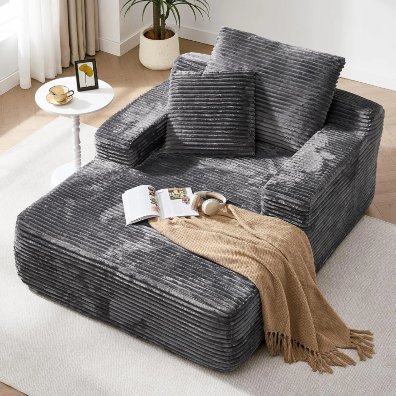 Durable Oversized Chaise Lounge Chair Indoor Upholstered Sofa Bed 50.4 Inch Corduroy Sleeper Chair with Throw PillowsOversized Chaise Lounge Chair Indoor Upholstered Sofa Bed 50.4 Inch Corduroy Sleeper Chair with Throw Pillows Consistent
