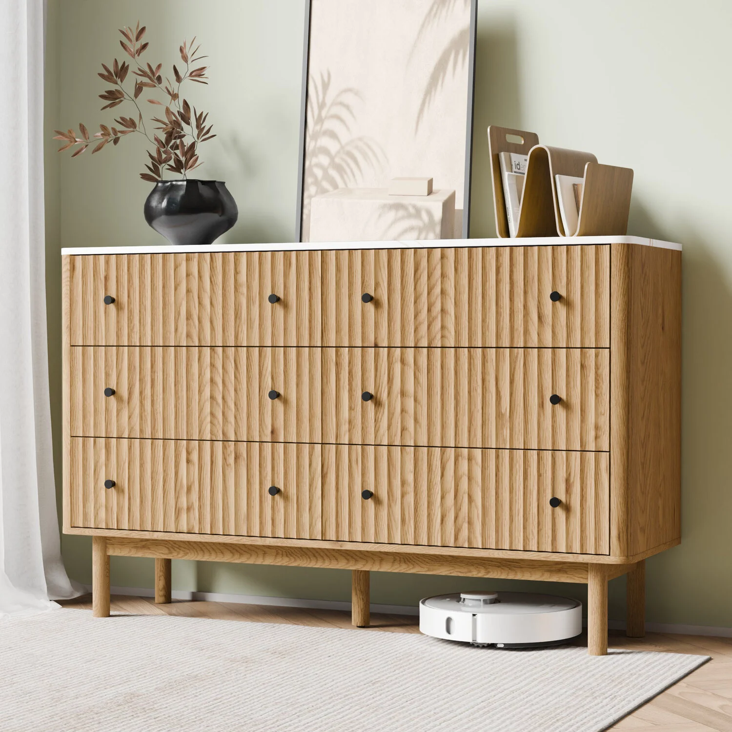 Smart 6 Drawer Dresser Wood Storage Cabinet 54 Wide Fluted Chest of Drawers with Faux Marble Top6 Drawer Dresser Wood Storage Cabinet 54 Wide Fluted Chest of Drawers with Faux Marble Top Fast