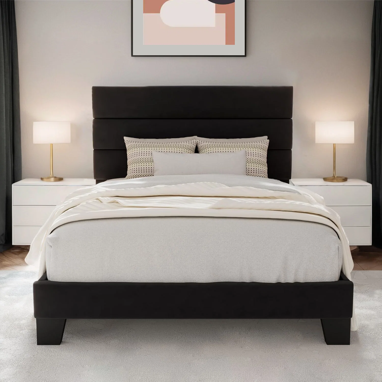 Detailed Twin Size Velvet Bed Frame Platform Bed Frame with Velvet Upholstered Headboard and Wooden Slats Support Fully Upholstered Mattress FoundationTwin Size Velvet Bed Frame Platform Bed Frame with Velvet Upholstered Headboard and Wooden Slats Support Fully Upholstered Mattress Foundation Clean