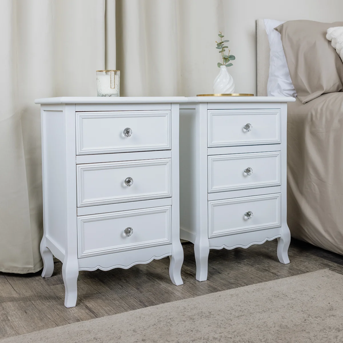 Proven Pair of White 3 Drawer Bedside Tables - Victoria Range Reusable