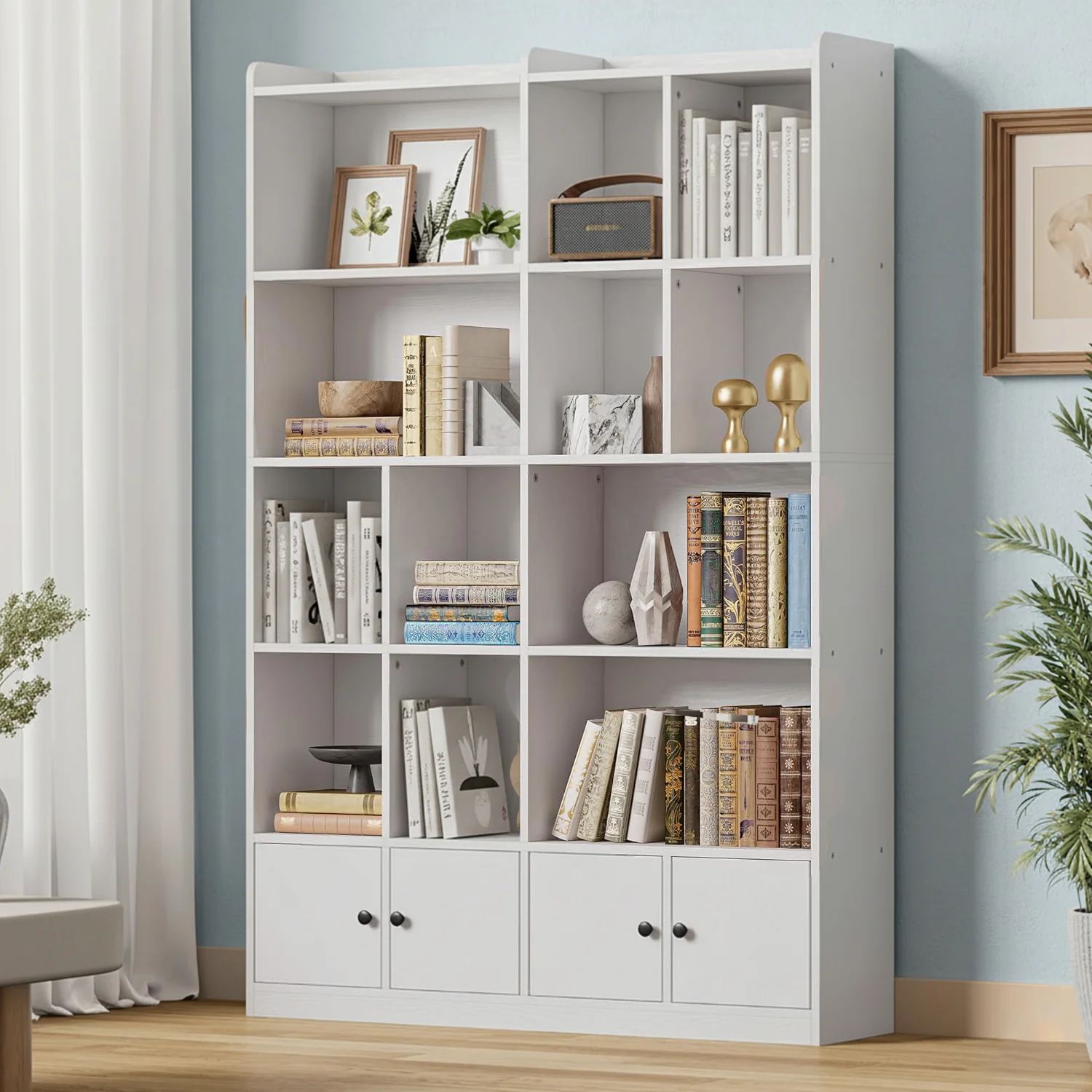 Minimalist 6-Tier Bookshelf with 4 Doors Tall Floor Standing Bookcase for Living Room Home Office Bedroom Storage6-Tier Bookshelf with 4 Doors Tall Floor Standing Bookcase for Living Room Home Office Bedroom Storage Sustainable