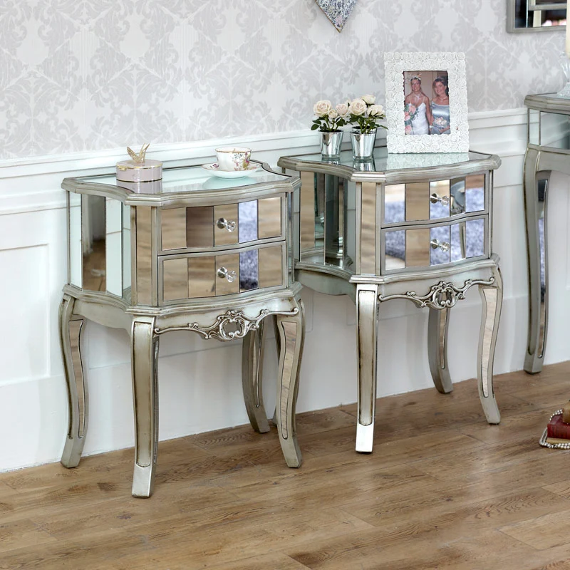 Pure Pair of Mirrored 2 Drawer Bedside Tables - Tiffany Range Expertly Made