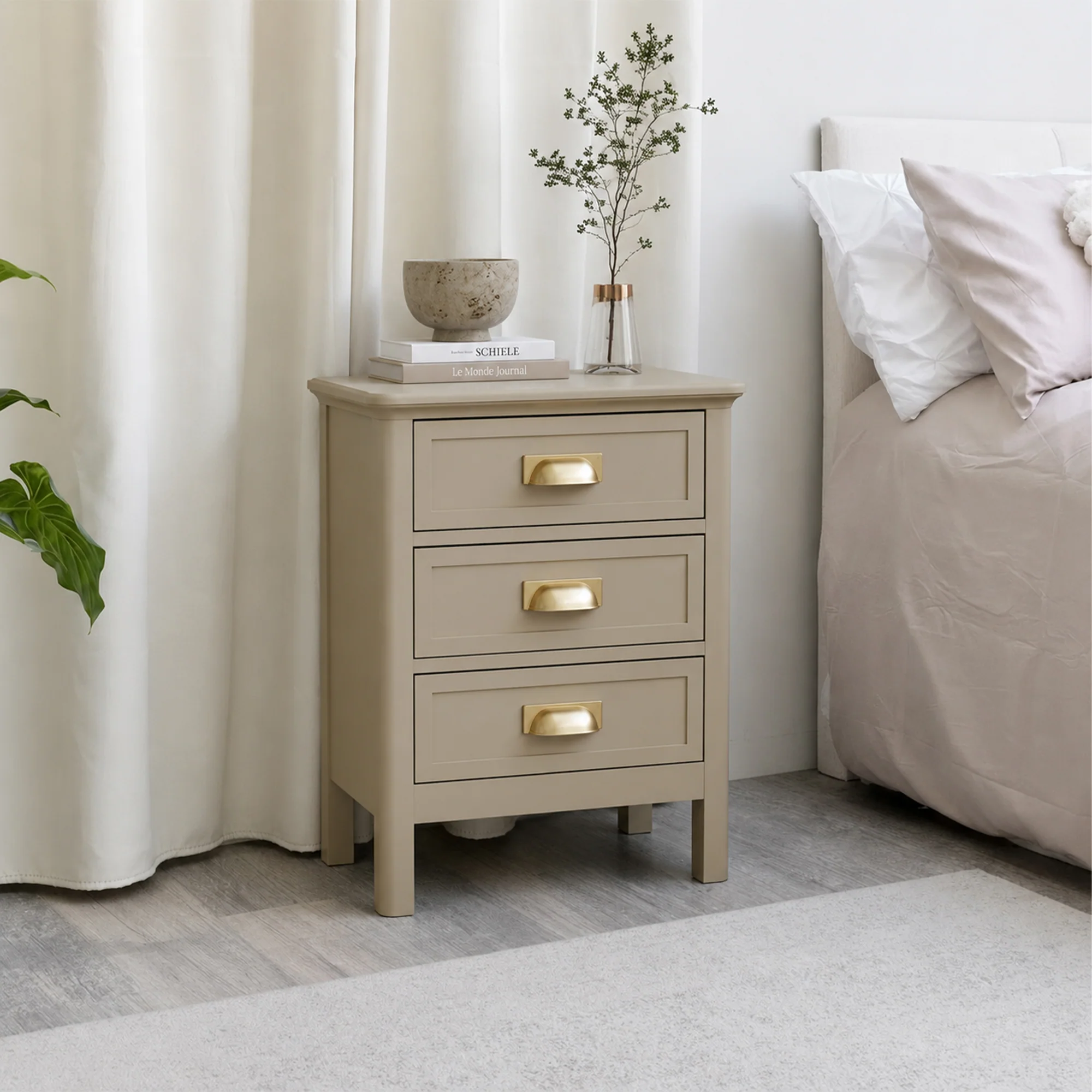Efficient 3 Drawer Bedside Table - Lawrence Taupe Range Exclusive