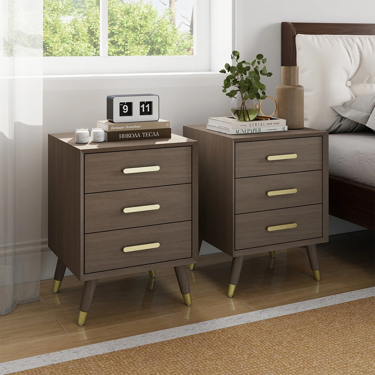 Exceptional Pair of 3 Drawer Bedside Tables - Oslo Dark Wood Range Traditional
