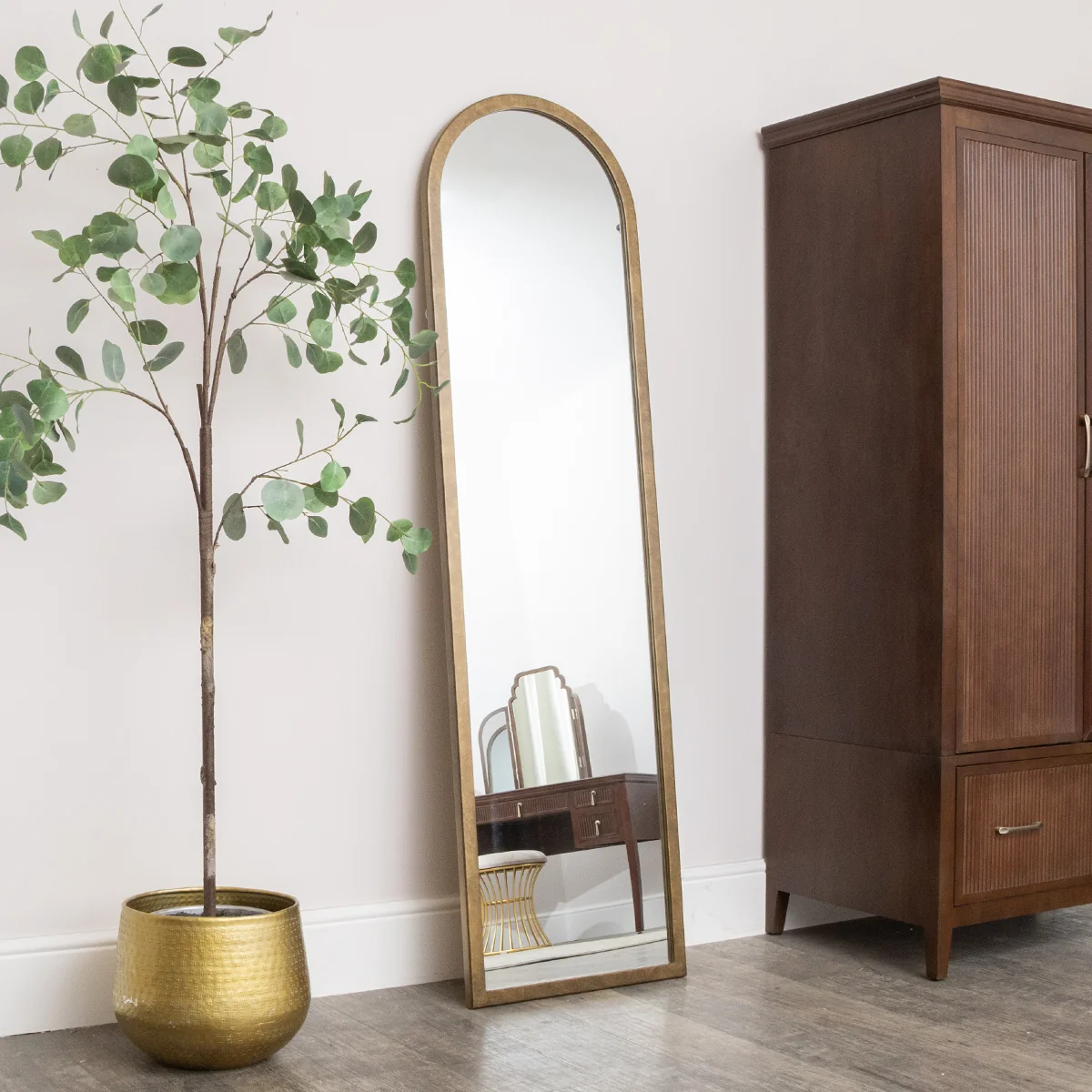 Versatile Large Bronze Framed Arched Wall Leaner Mirror - 50cm x 180cm Functional