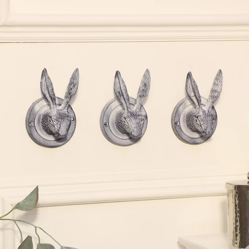 Green Set of 3 Grey Hare Head Coat Hooks High-Quality