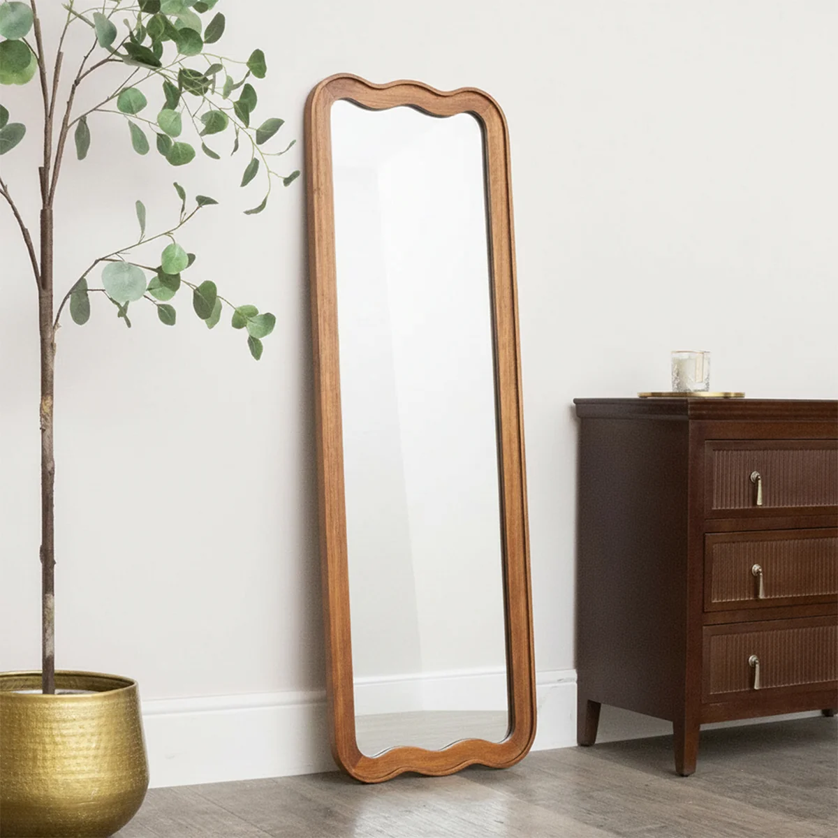 Fast Natural Wood Wavy Edge Full Length Wall Leaner Mirror - 47cm x 142cm Smooth