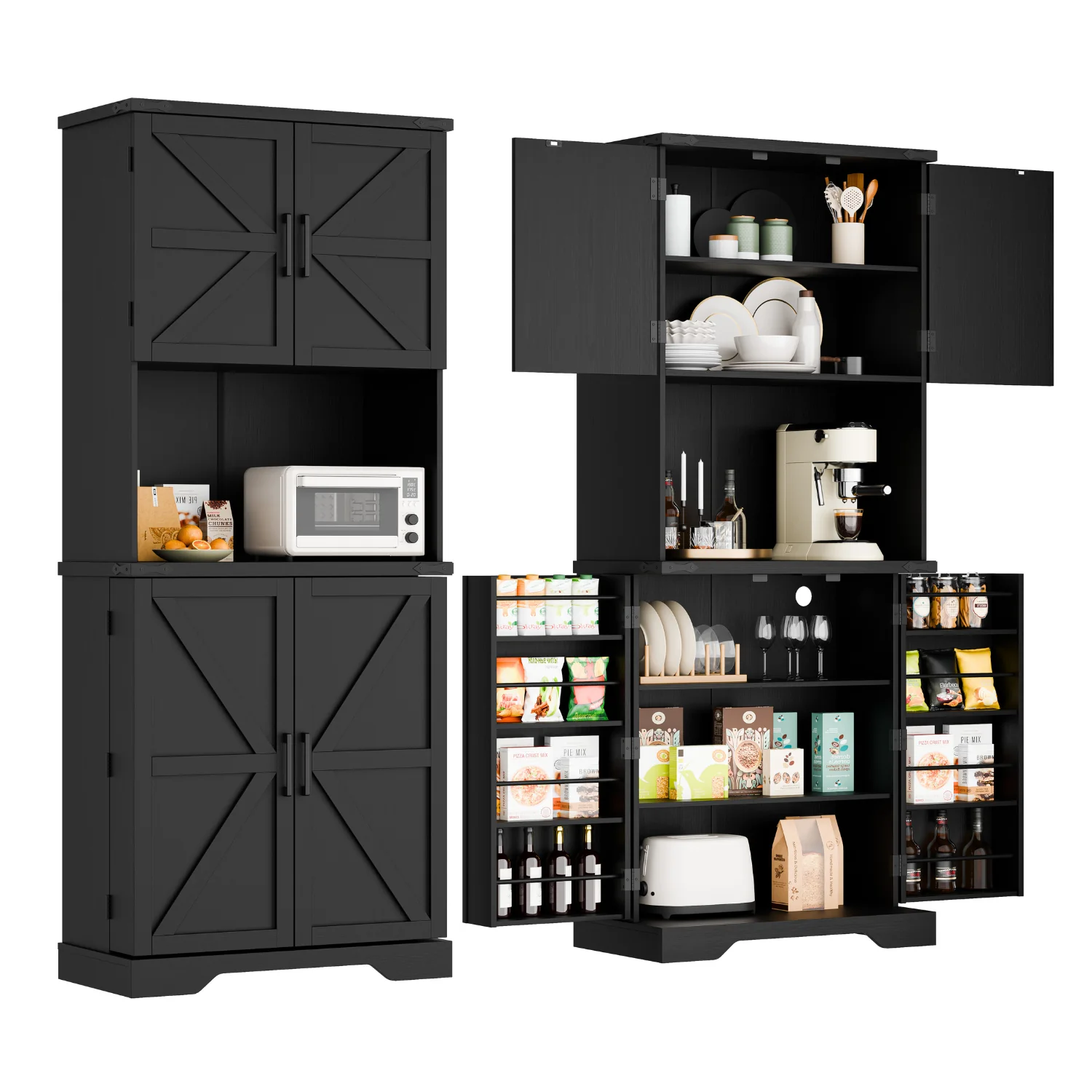 Solid Discontinued 74 Inch Tall Kitchen Pantry Storage Cabinet with Charging Station Kitchen Hutch with Microwave Stand Barns Doors Adjustable Shelves Discontinued 74 Inch Tall Kitchen Pantry Storage Cabinet with Charging Station Kitchen Hutch with Microwave Stand Barns Doors Adjustable Shelves Fashionable
