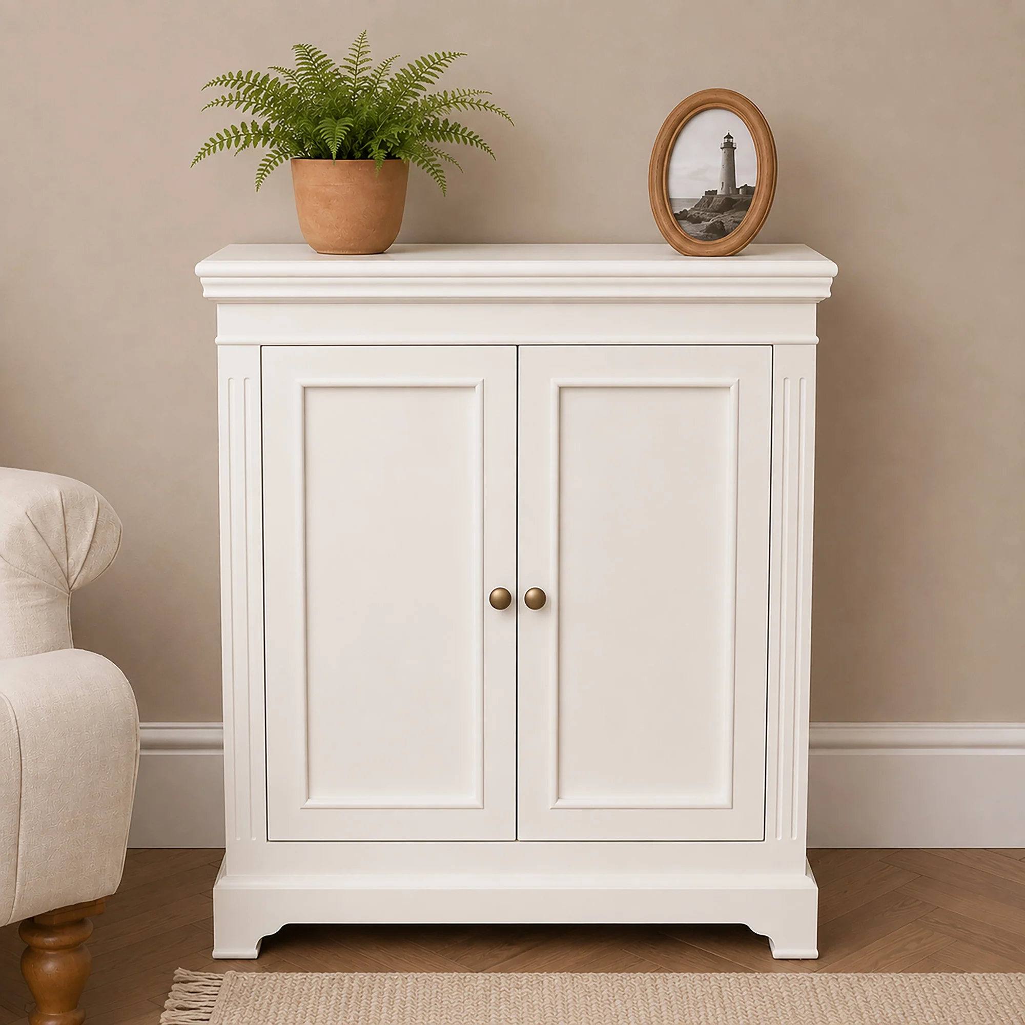 Lightweight Wooden 3 Shelf Shoe Cabinet Storage Cupboard - Daventry Ivory Range Clean