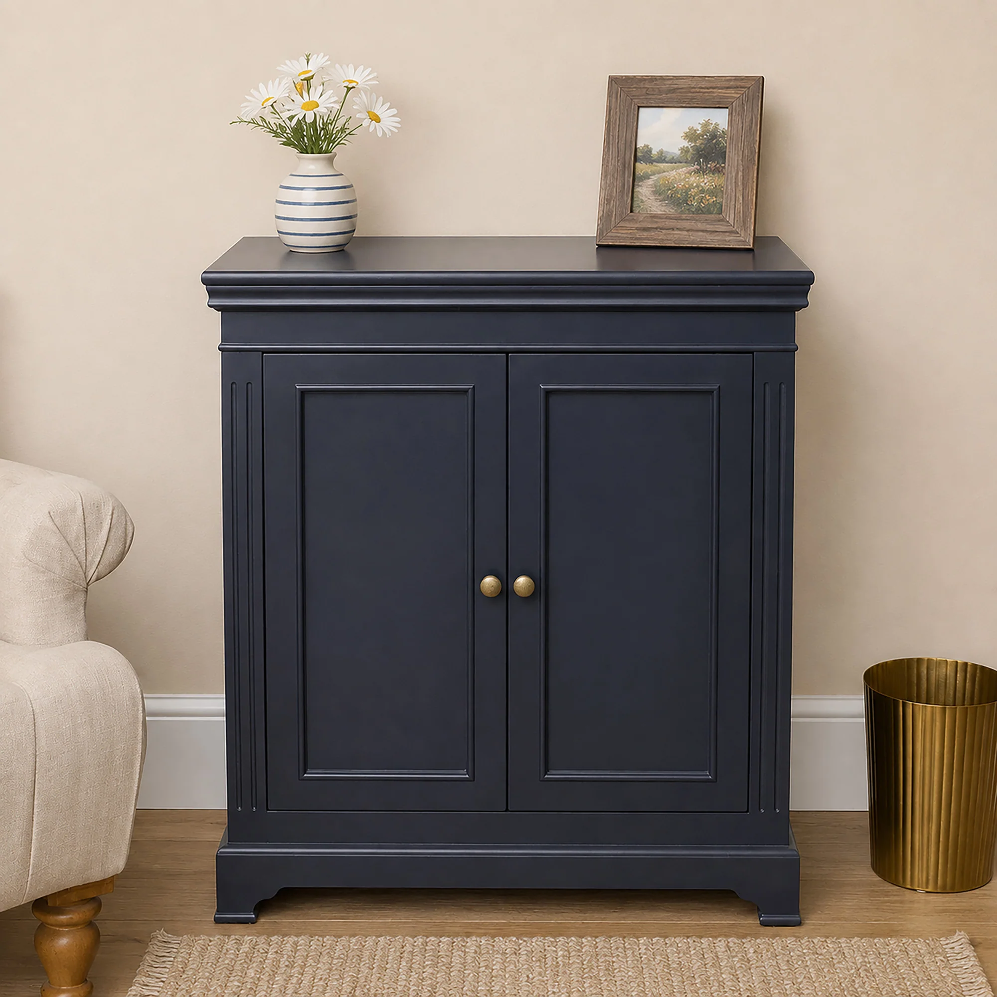 Reusable Wooden 3 Shelf Shoe Cabinet Storage Cupboard - Daventry Navy Black Range Environmentally Friendly