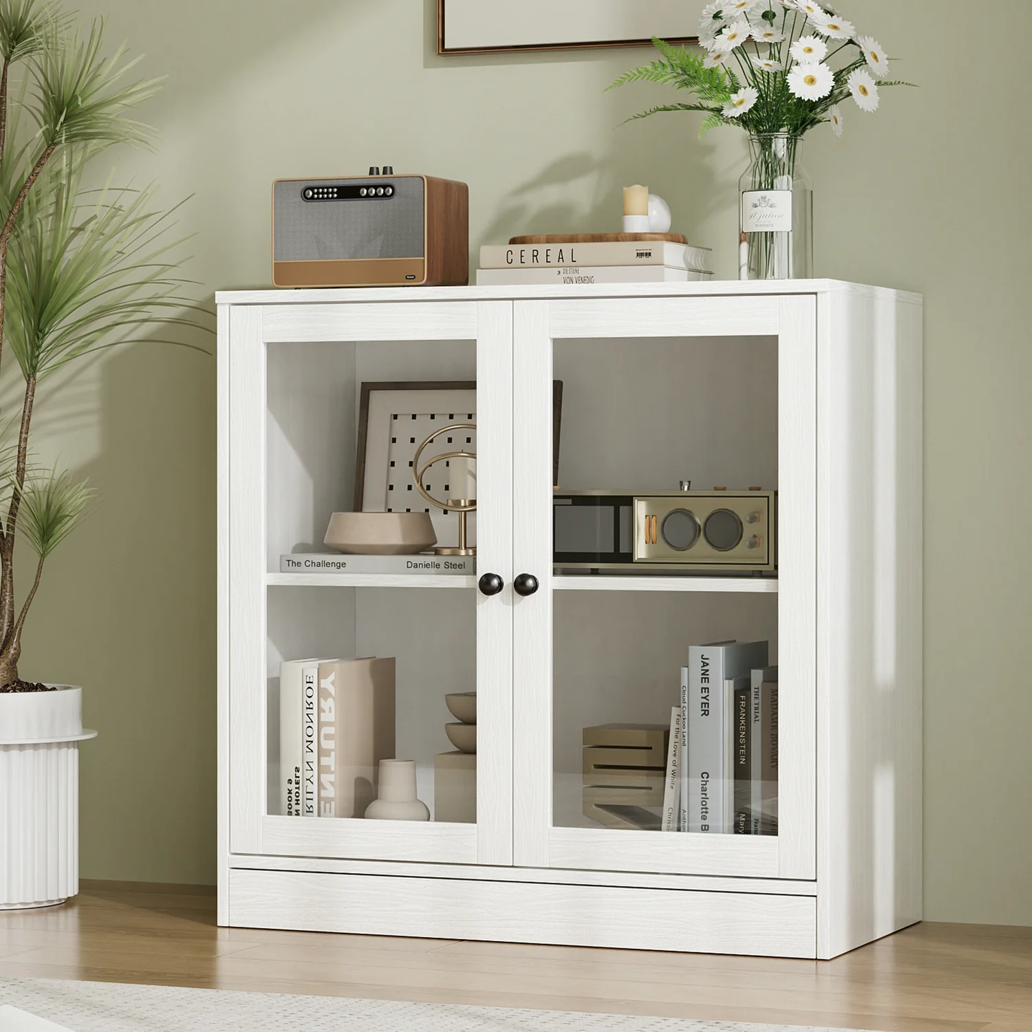 Smooth Accent Cabinet with Glass Doors Small TV Stand with Storage for Living Room BedroomAccent Cabinet with Glass Doors Small TV Stand with Storage for Living Room Bedroom Clean