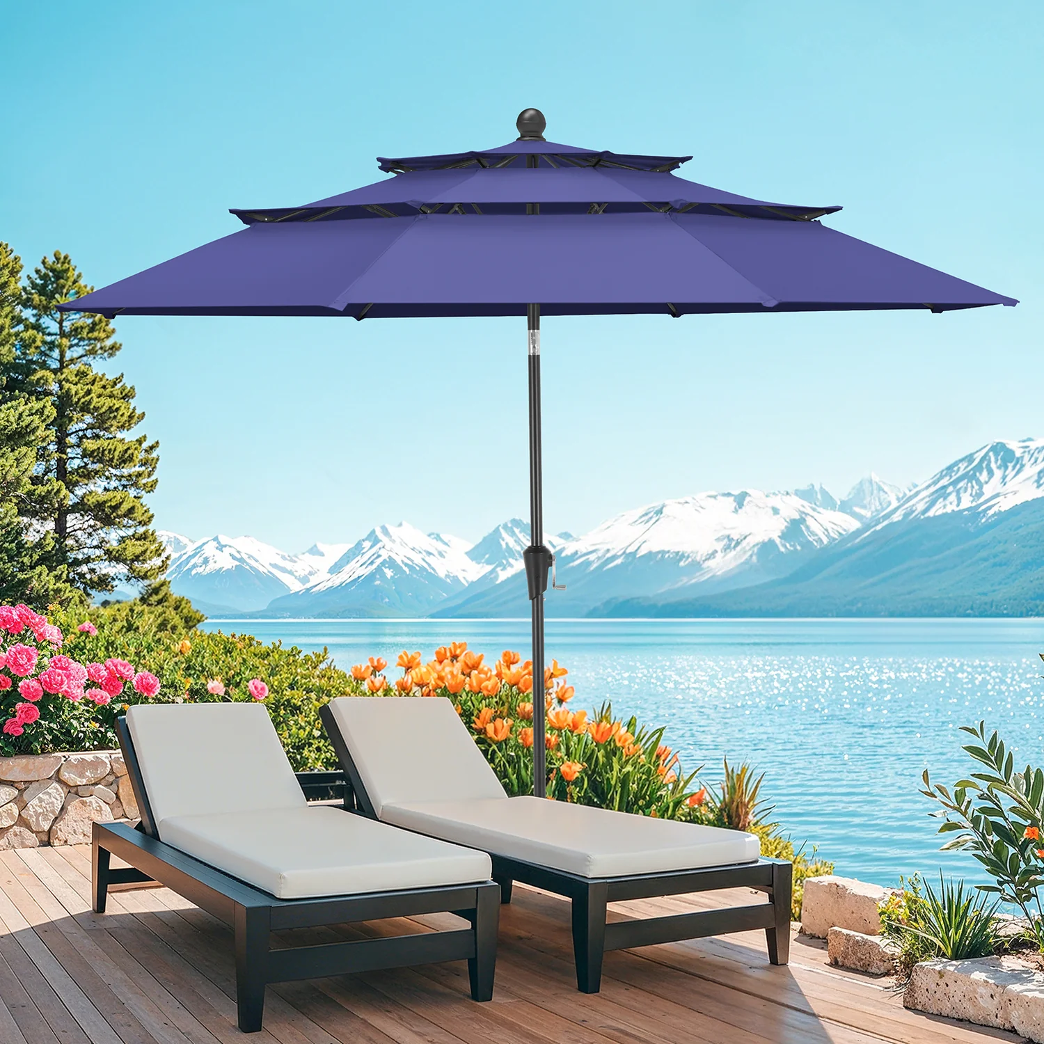 Smooth 10ft Round Patio Umbrella 3 Tier Vented Outdoor Table Umbrella with Tilt and Crank for Market Pool Garden Backyard No Base 10ft Round Patio Umbrella 3 Tier Vented Outdoor Table Umbrella with Tilt and Crank for Market Pool Garden Backyard No Base Clean