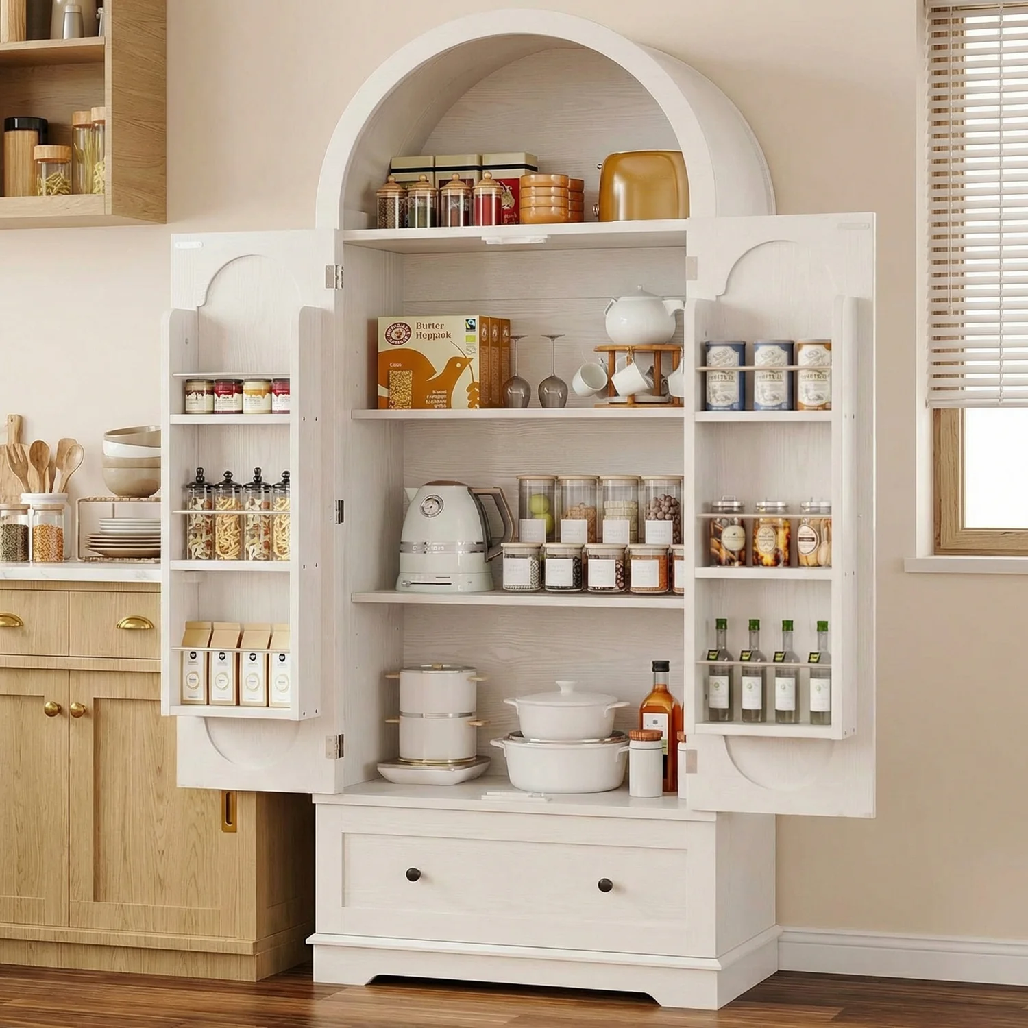 Genuine 70.9 Tall Arched Kitchen Pantry Cabinet with Drawer Adjustable Shelves Modern Storage Cupboard70.9 Tall Arched Kitchen Pantry Cabinet with Drawer Adjustable Shelves Modern Storage Cupboard Trusted
