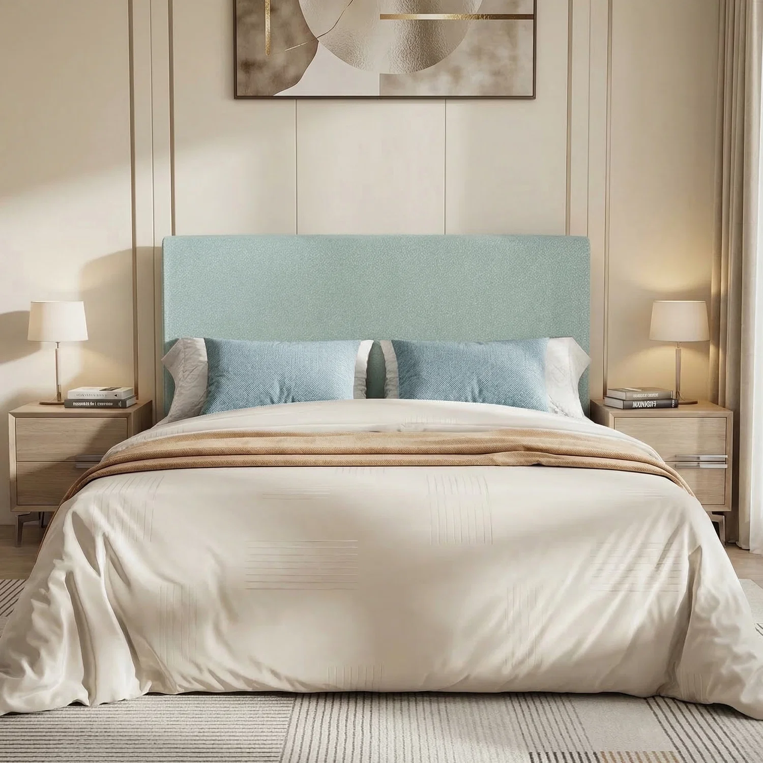 Fine Boucle Upholstered Platform Bed Frame with Adjustable Headboard No Box Spring NeededBoucle Upholstered Platform Bed Frame with Adjustable Headboard No Box Spring Needed Safe
