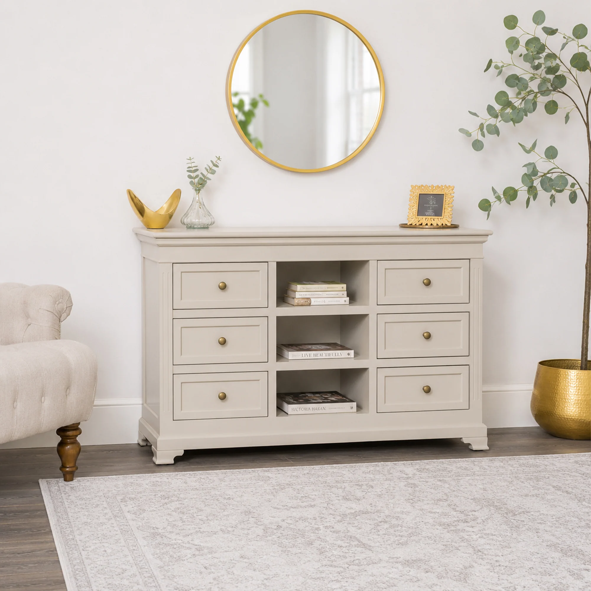 Relaxed Large Taupe-Grey Wooden Sideboard Cabinet - Daventry Taupe-Grey Range Fashionable