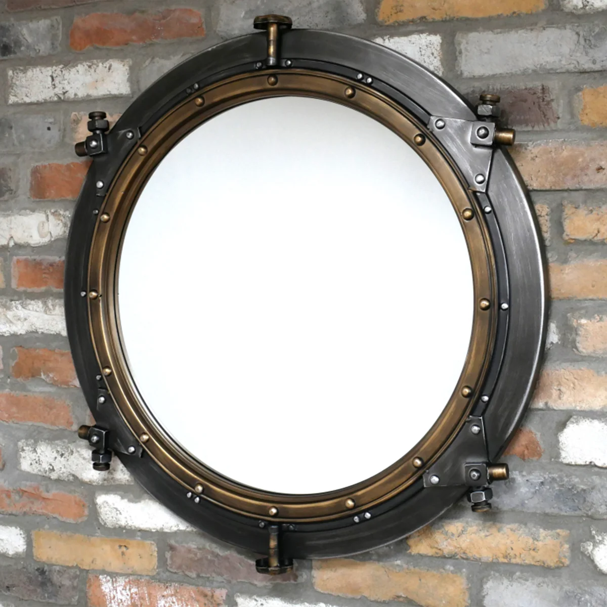 Superior Round Gold Black Nautical Porthole Mirror - 85cm x 85cm Excellent