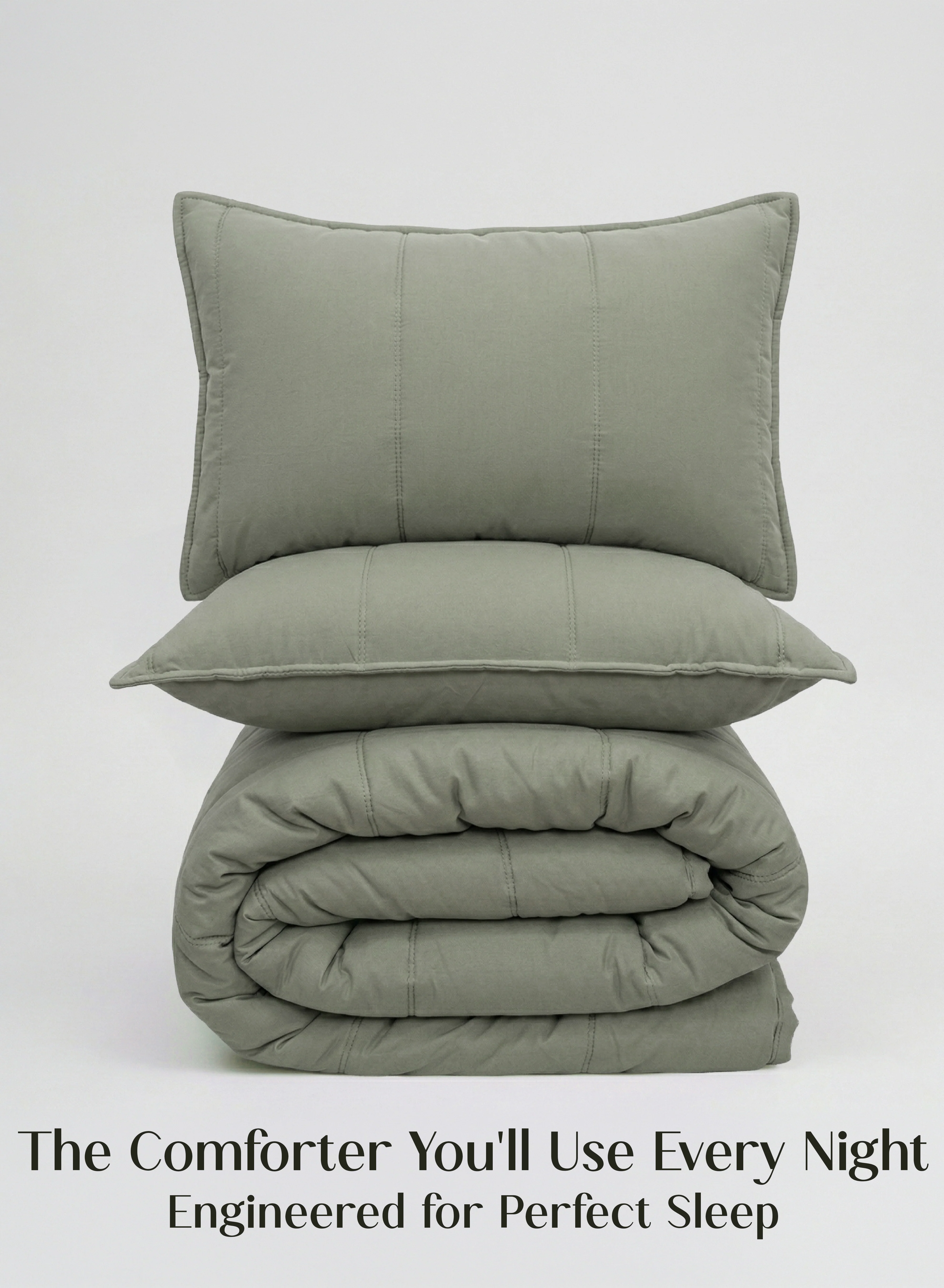 Comfortable Cocoon AC Comforter Set 5-Piece Designer Bed Set for Modern Homes Olive Mist Flexible