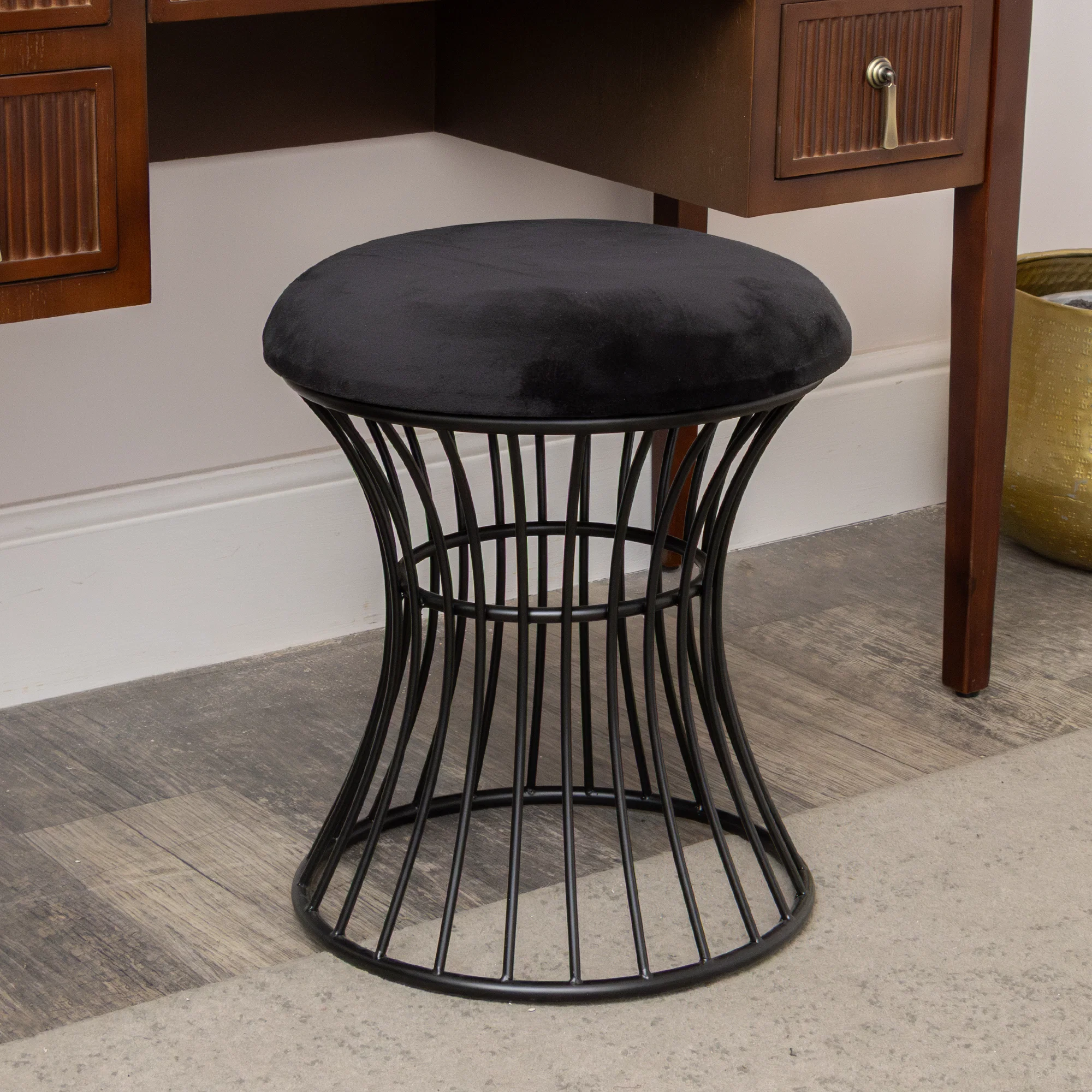 Artisan Black Metal Detailed Upholstered Dressing Table Stool Innovative