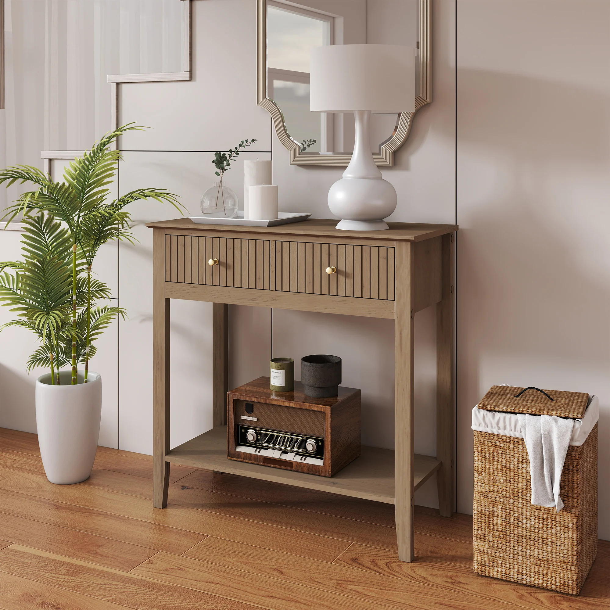 High-Grade 2 Drawer Console Dressing Table - Hales Pale Wood Range High-Performance