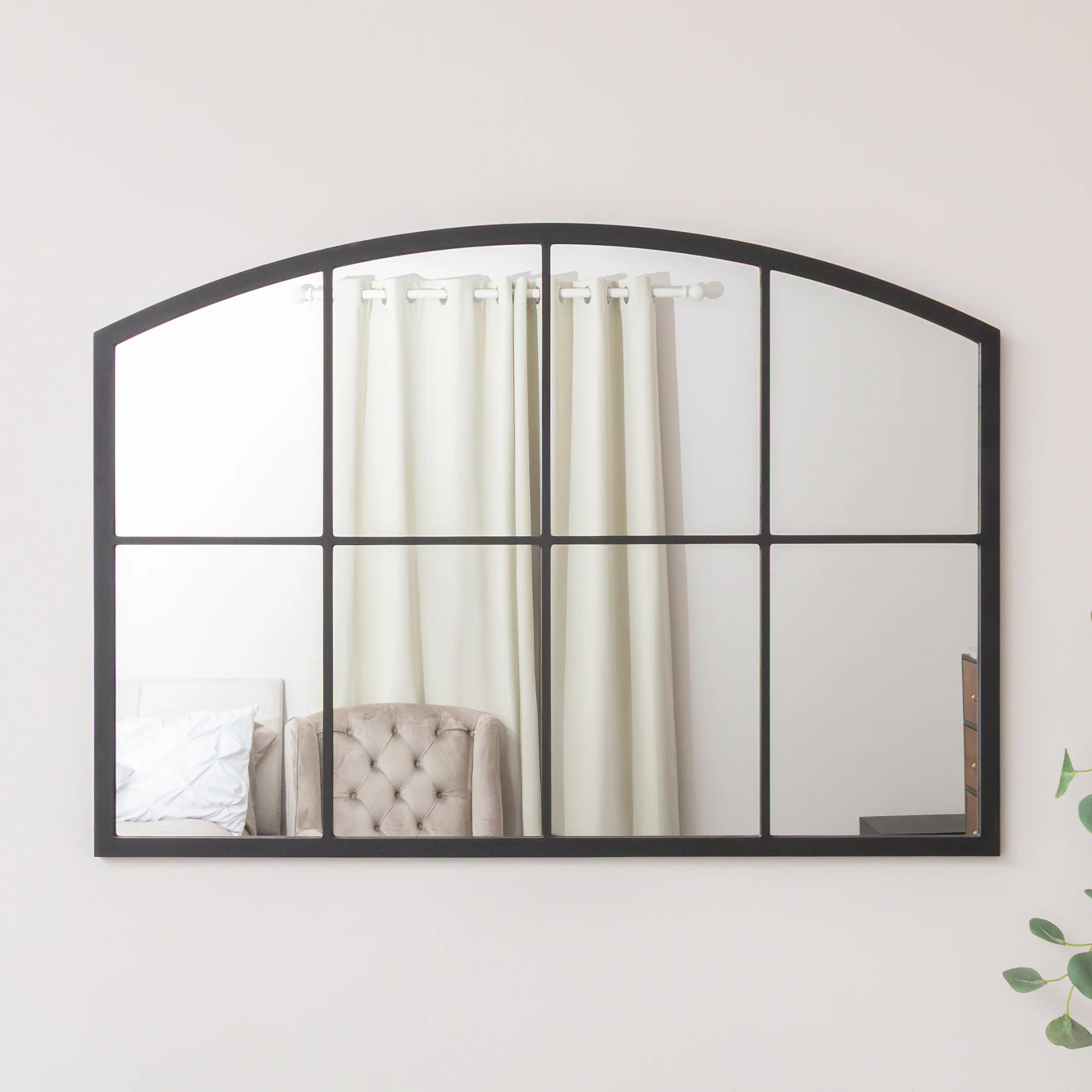 Long-Lasting Black Arched Window Wall Mirror - 100cm x 70cm Original Design