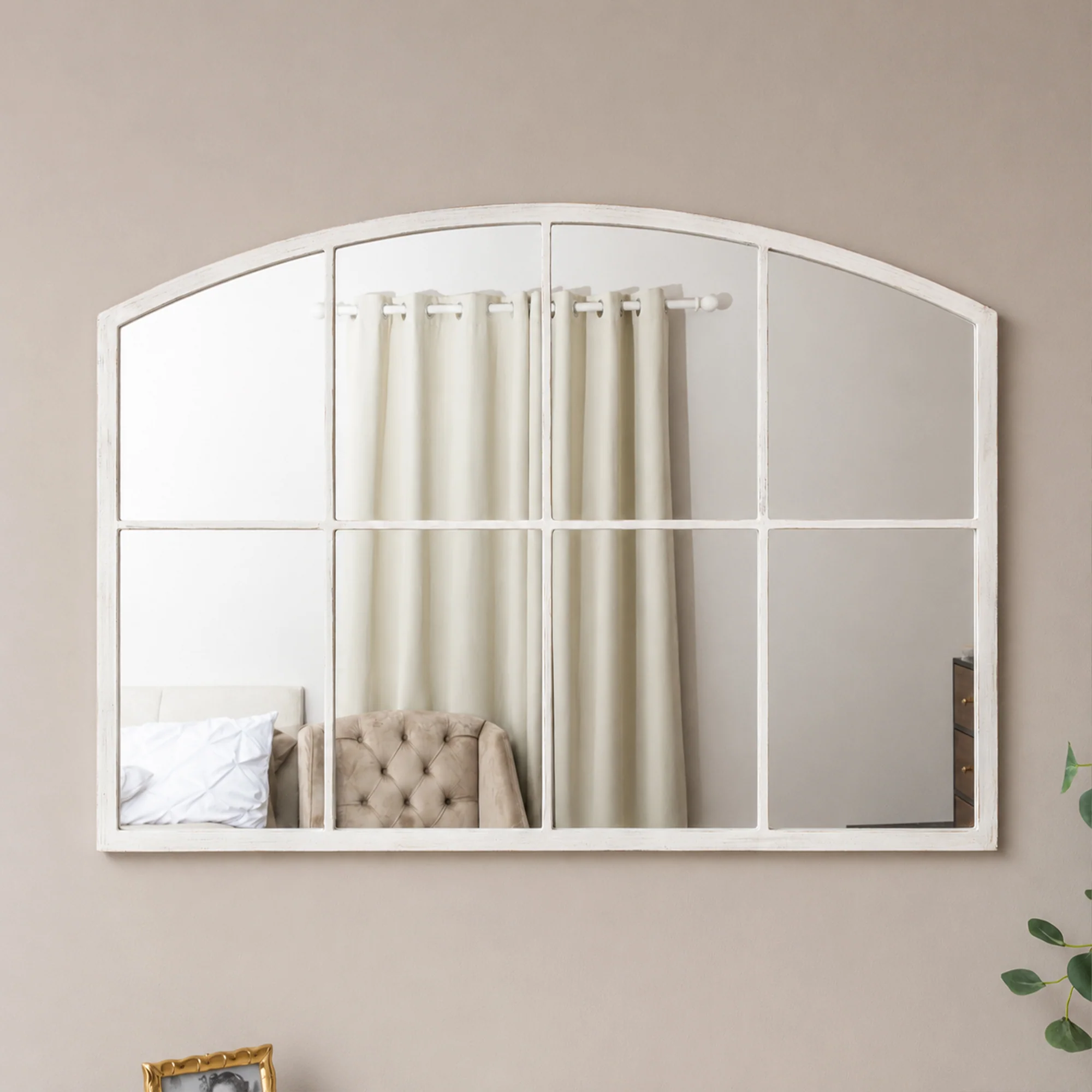 User-Friendly Distressed White Arched Window Wall Mirror - 100cm x 70cm Environmentally Friendly