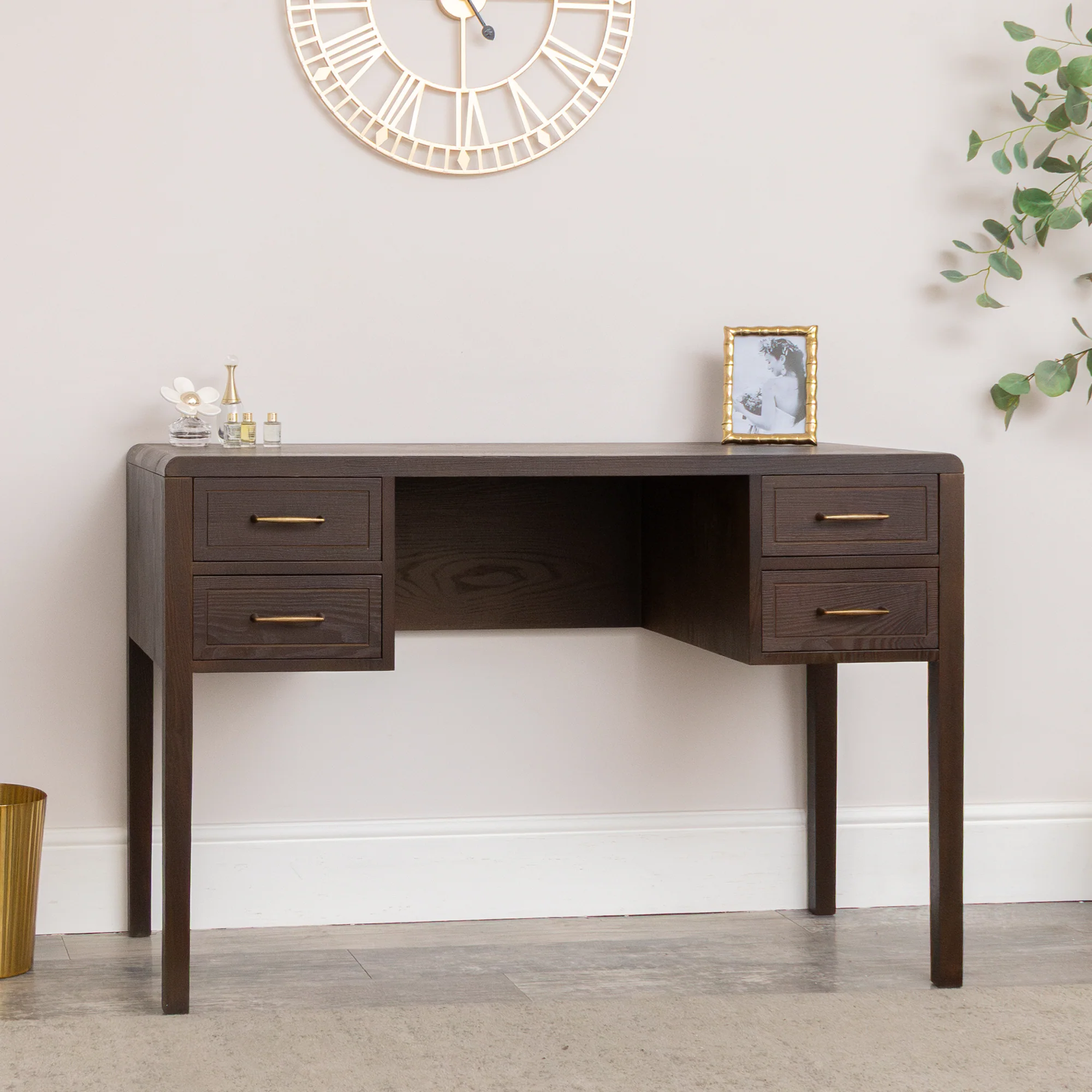 Modern Dark Wood 4 Drawer Dressing Table - Kingsley Range Versatile