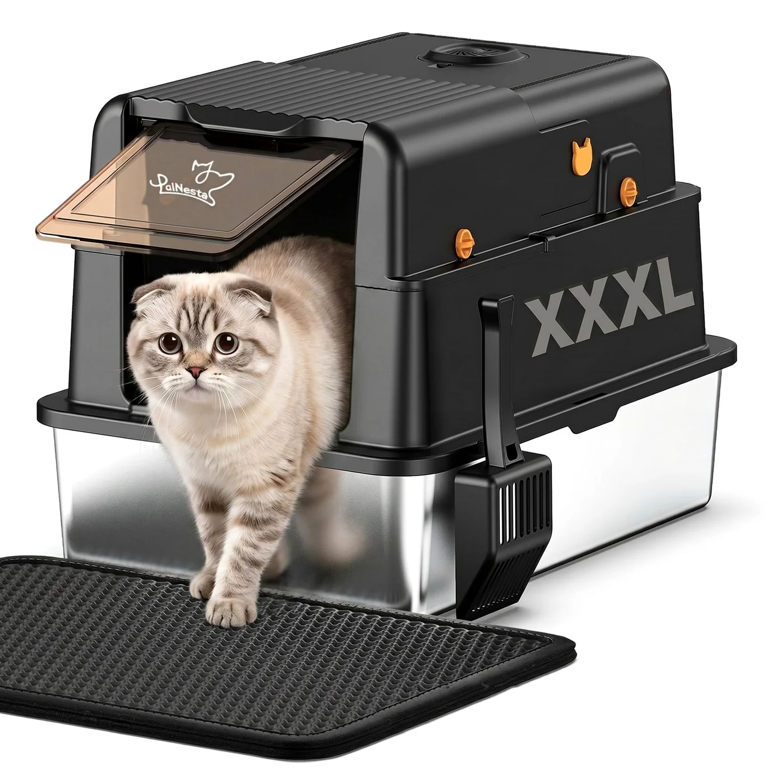 Elegant XXXL Stainless Steel Litter Box with Removable Lid Extra Large Enclosed Cat Litter Box with High Sided for Big CatsXXXL Stainless Steel Litter Box with Removable Lid Extra Large Enclosed Cat Litter Box with High Sided for Big Cats World-Class