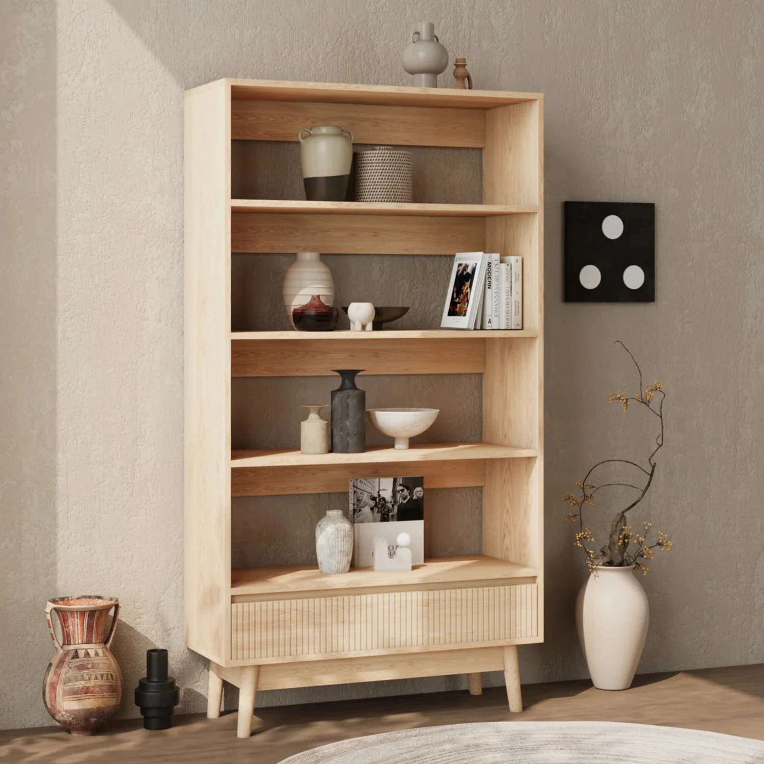 Comfortable 5-Tier Bookshelf with Drawer 58 Tall Wood Bookcase with Shelves for Living Room Bedroom5-Tier Bookshelf with Drawer 58 Tall Wood Bookcase with Shelves for Living Room Bedroom Sustainable