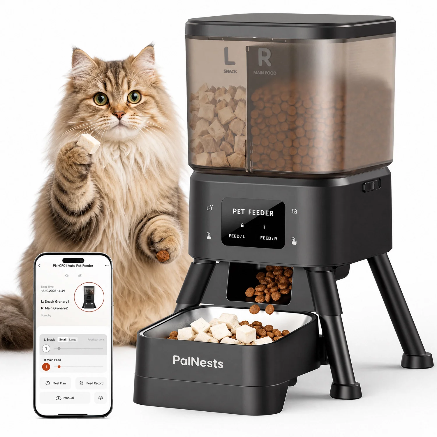 Classic Automatic Cat Feeder 4L Cat Food Dispenser with App Portion Control Dual Power Supply Stainless Steel BowlsAutomatic Cat Feeder 4L Cat Food Dispenser with App Portion Control Dual Power Supply Stainless Steel Bowls Functional