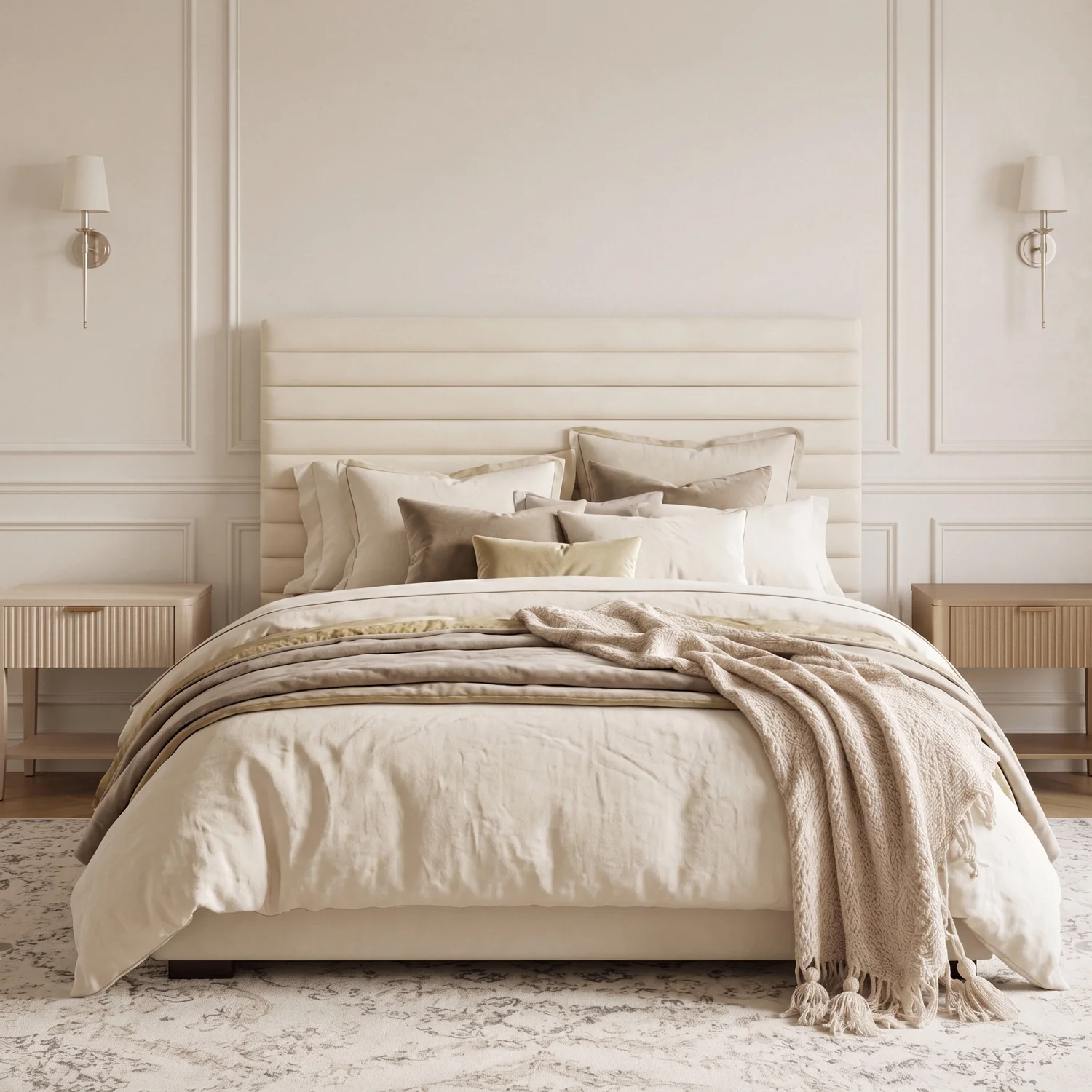 Specialty Velvet Upholstered Platform Bed Frame with Adjustable Headboard Horizontal Channel Tufting No Box Spring NeededVelvet Upholstered Platform Bed Frame with Adjustable Headboard Horizontal Channel Tufting No Box Spring Needed Natural