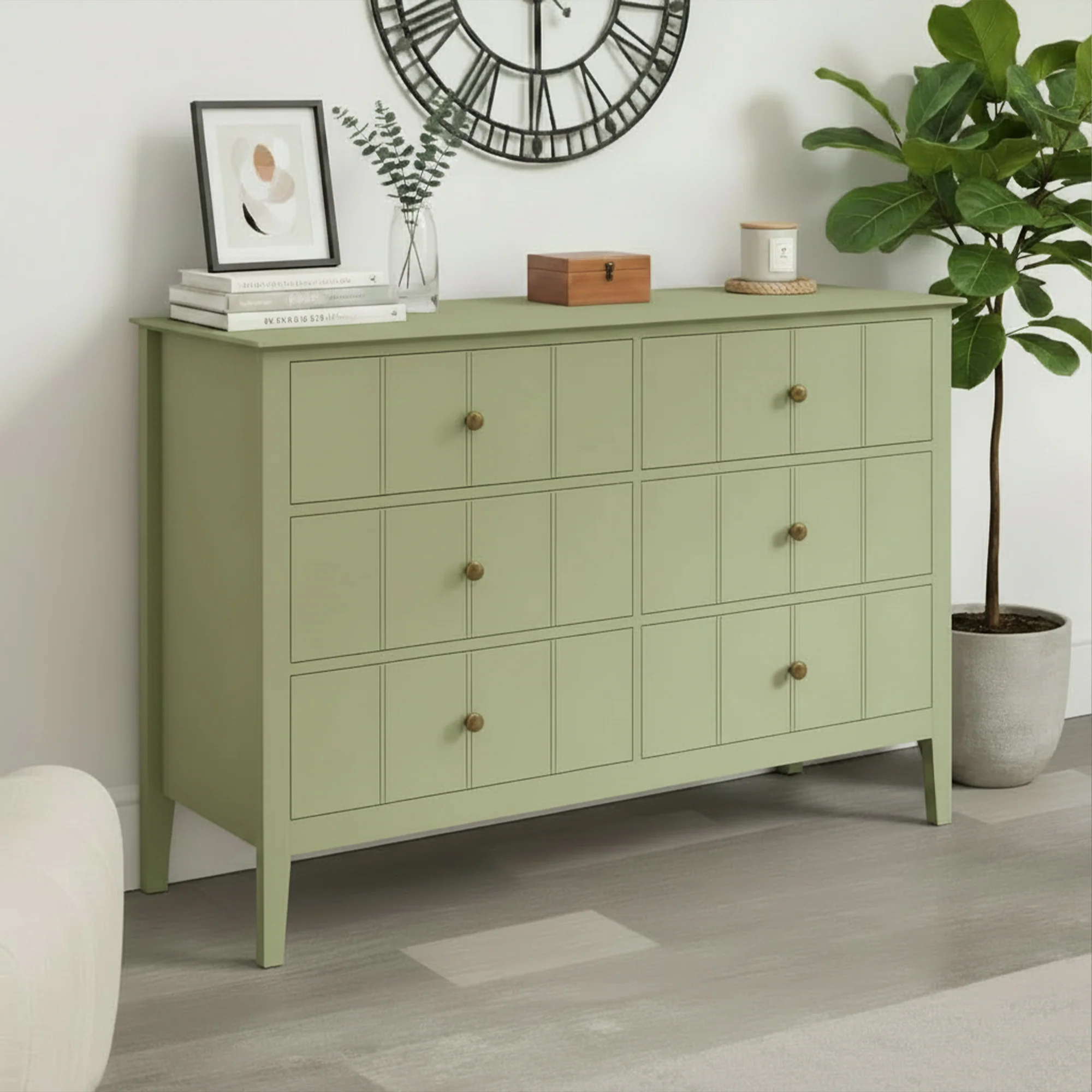 Environmentally Friendly Sage Green 6 Drawer Chest Of Drawers - Padstowe Sage Green Range Original