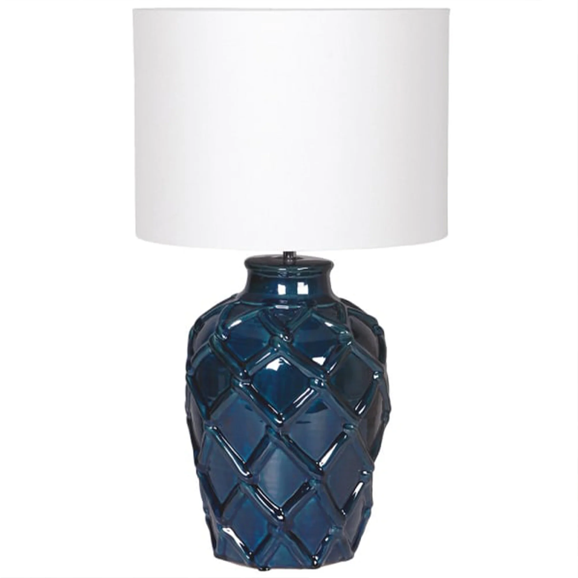 Excellent Large Deep Blue Rope Patterned Ceramic Table Lamp with Linen Shade Long-Lasting