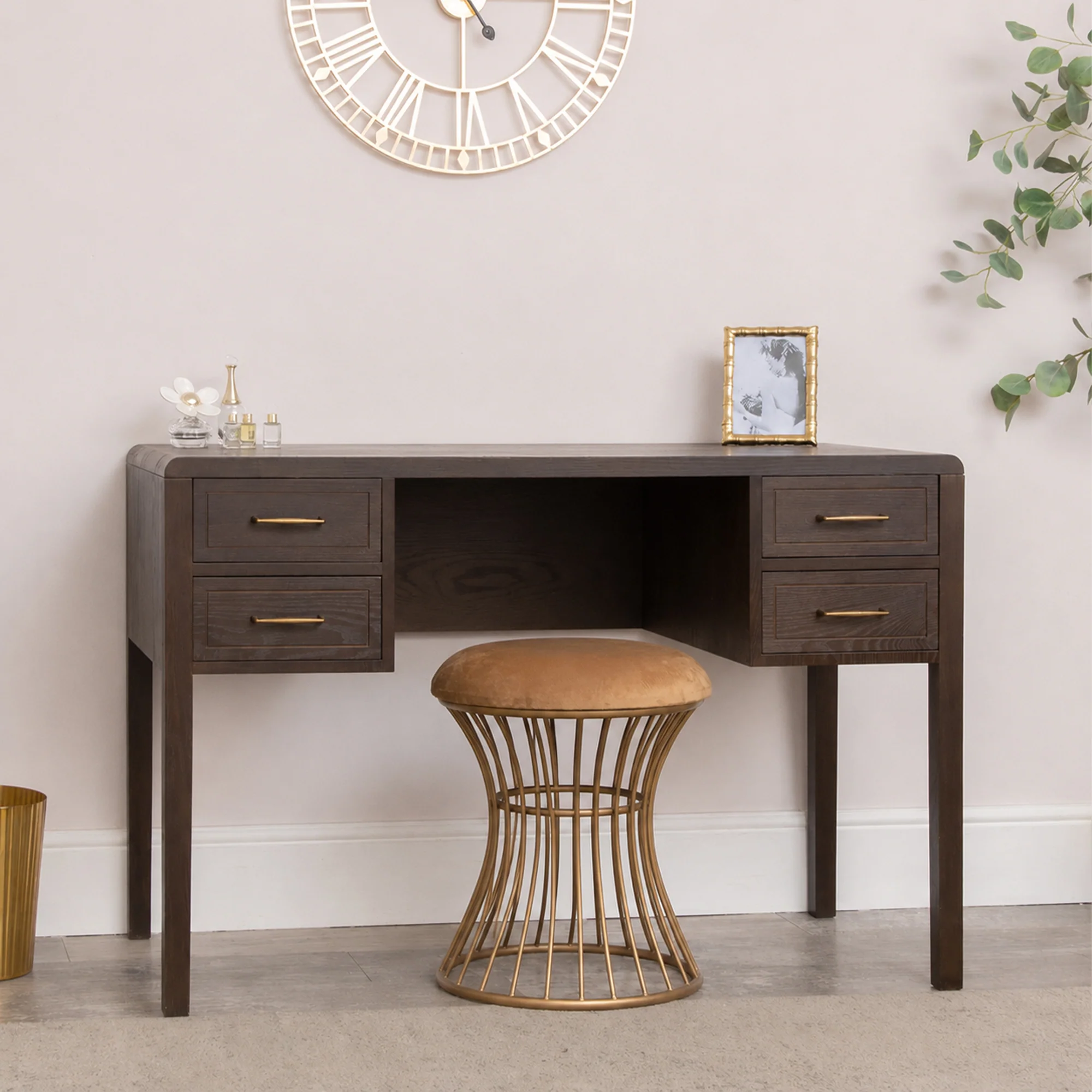 Fast Dark Wood 4 Drawer Dressing Table Stool Set - Kingsley Range Professional