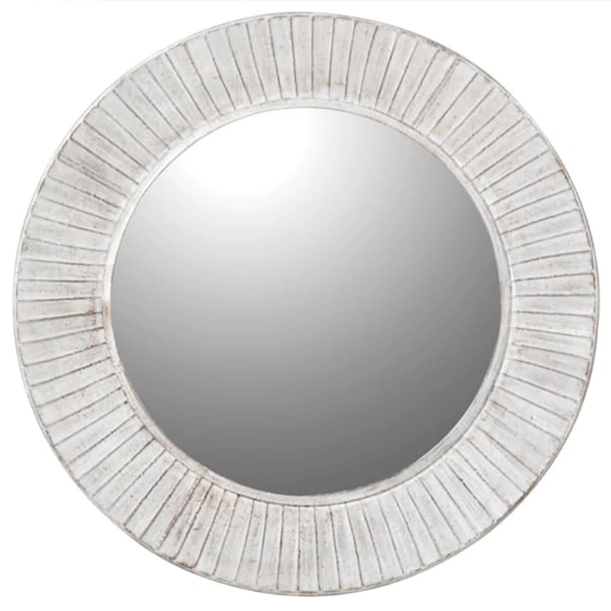 Organic Round White Washed Sunburst Wall Mirror - 80cm x 80cm Casual