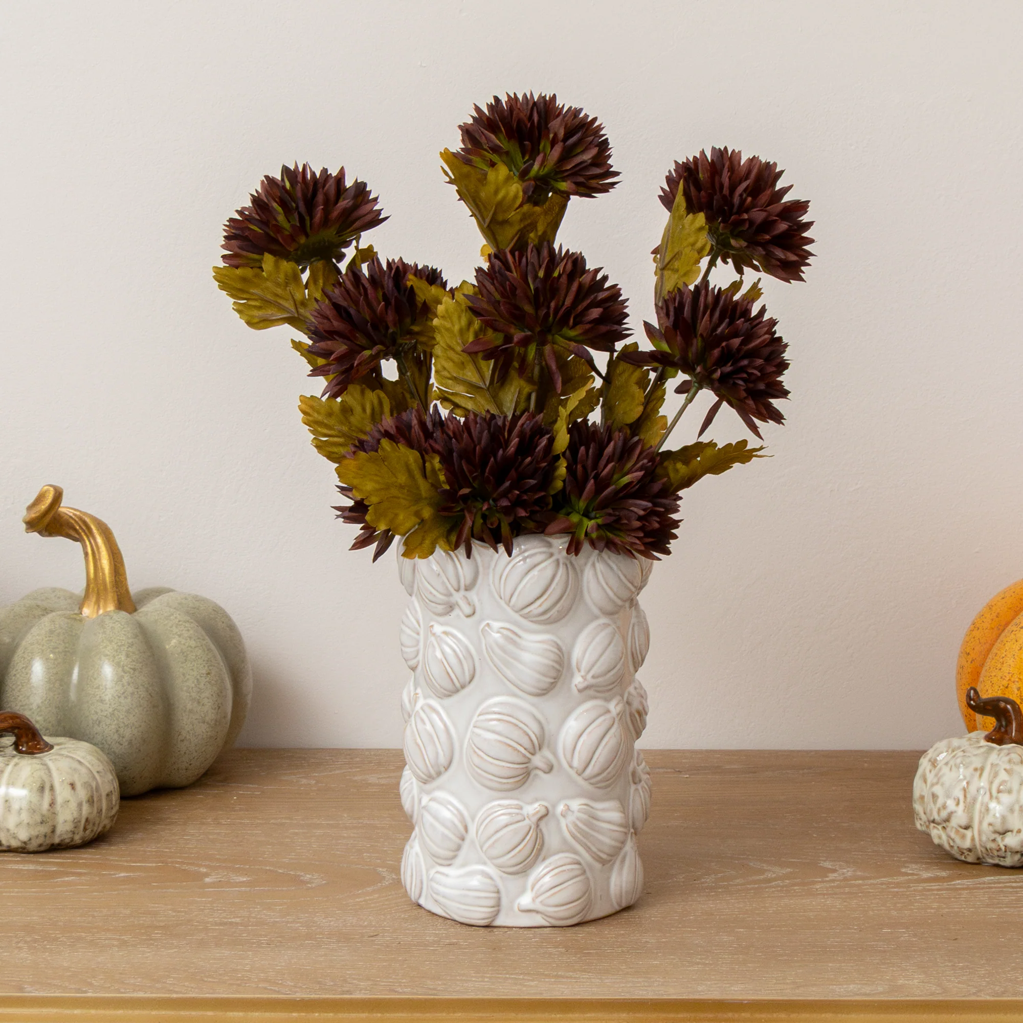 Soft Large White Glazed Ceramic Pumpkin Flower Vase - 18cm Quality