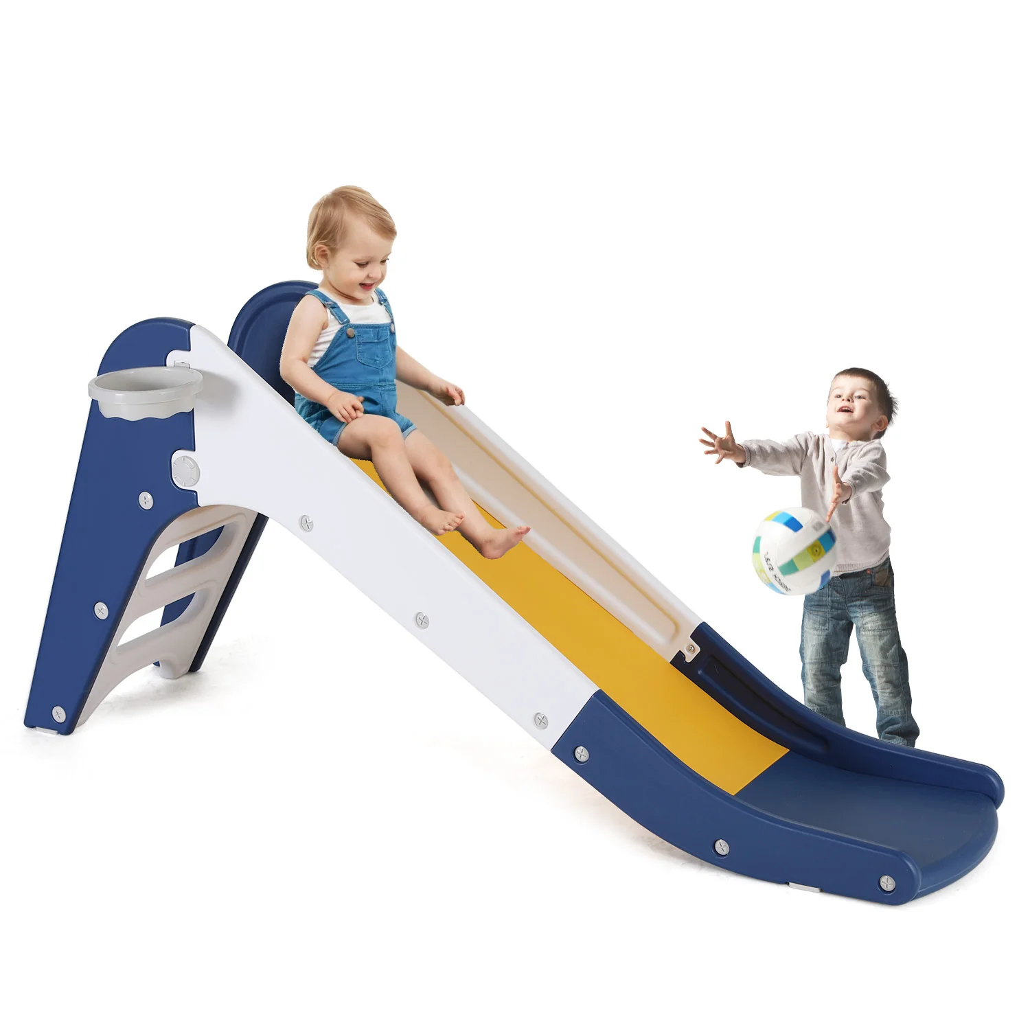 Detailed standing Kids Slide Toddler Slide Climber with Basketball Hoopstanding Kids Slide Toddler Slide Climber with Basketball Hoop High-Quality