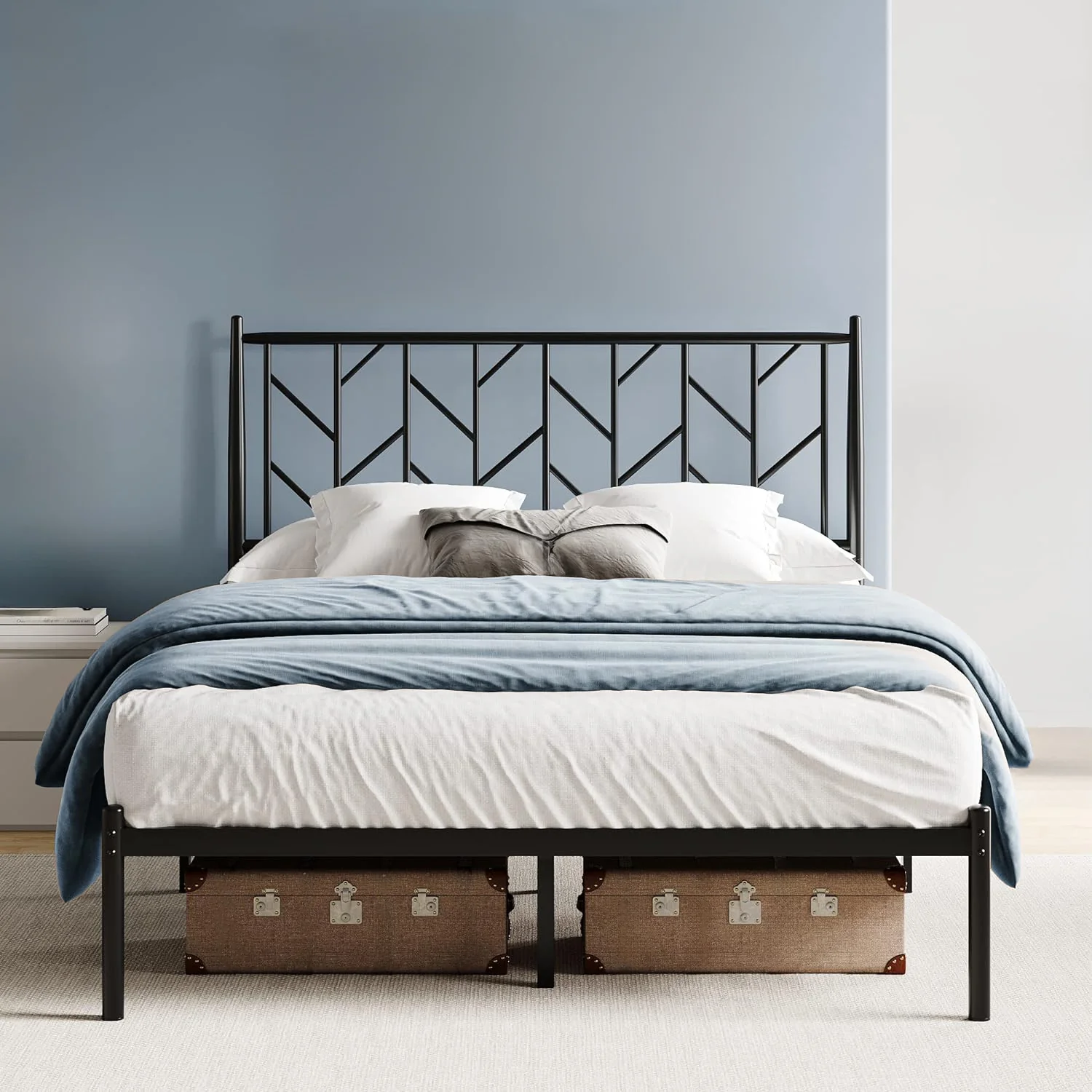 Clean Metal Platform Bed Frame with Headboard Underbed Storage No Springs RequiredMetal Platform Bed Frame with Headboard Underbed Storage No Springs Required Fast