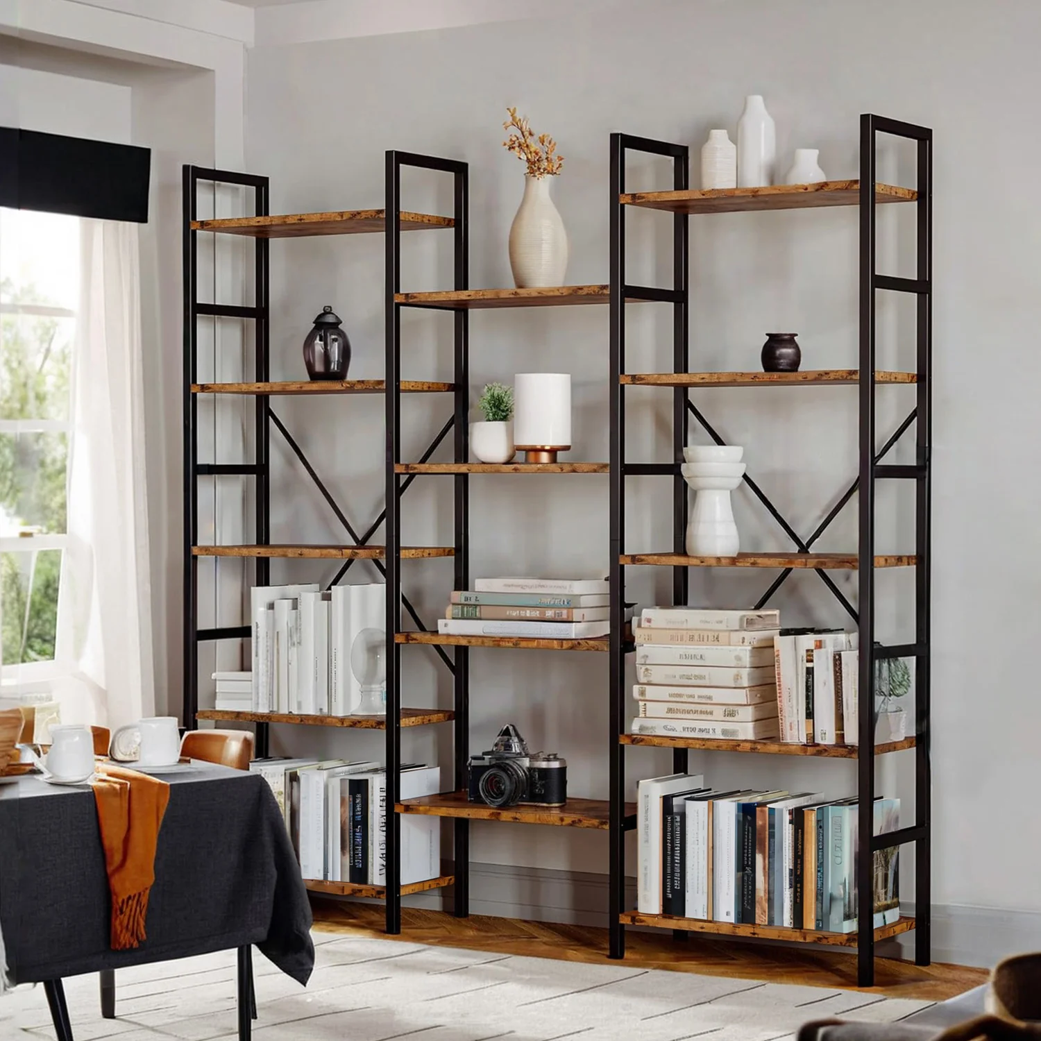 Soft Large Etagere Bookcases Bookshelves 3 Wide 5 Tiers Industrial Bookshelf Open Display ShelvesLarge Etagere Bookcases Bookshelves 3 Wide 5 Tiers Industrial Bookshelf Open Display Shelves Environmentally Friendly