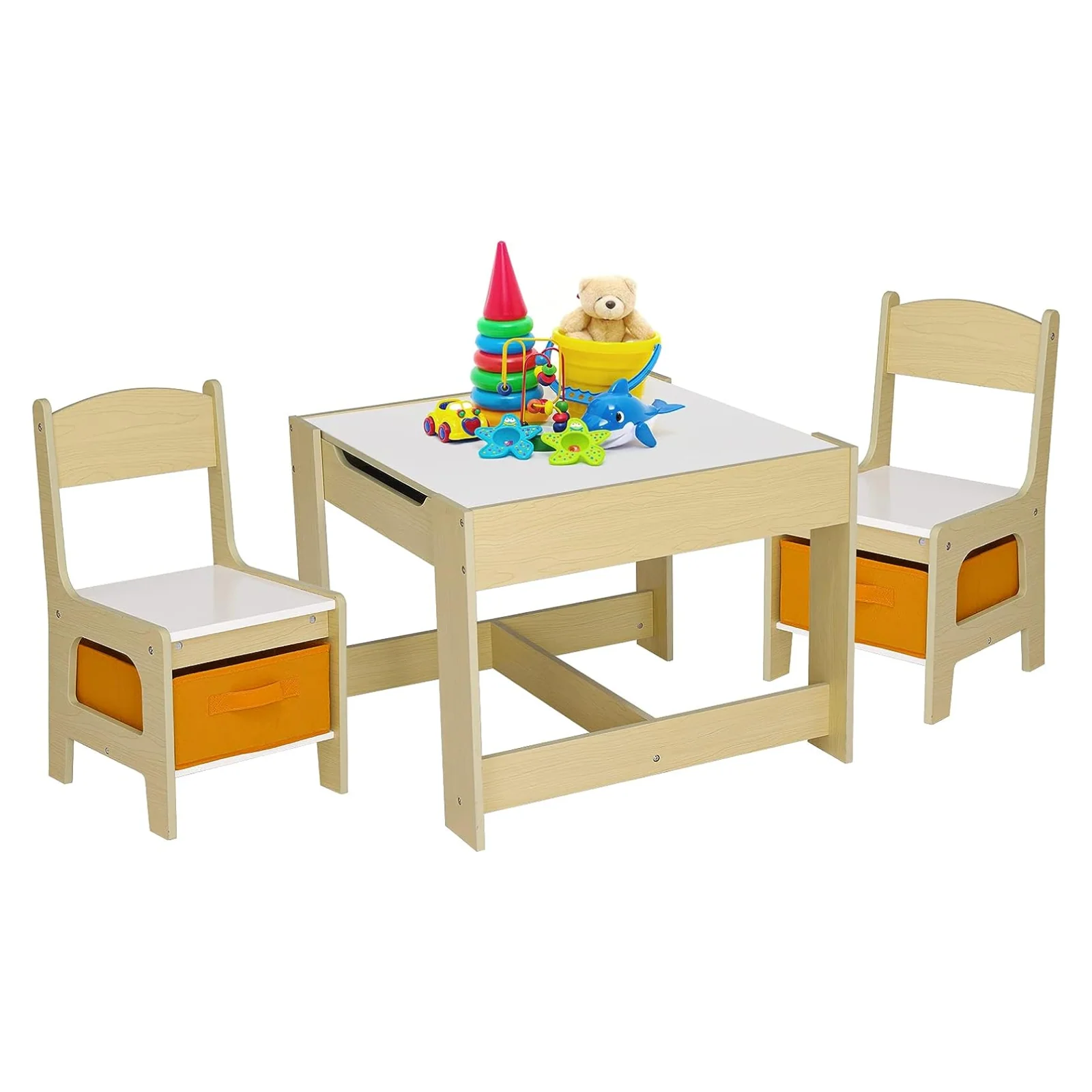 Enhanced Kids Table and Chairs Set with Storage Drawers Drawing Black Board Desk for Ages 2-6Kids Table and Chairs Set with Storage Drawers Drawing Black Board Desk for Ages 2-6 Detailed