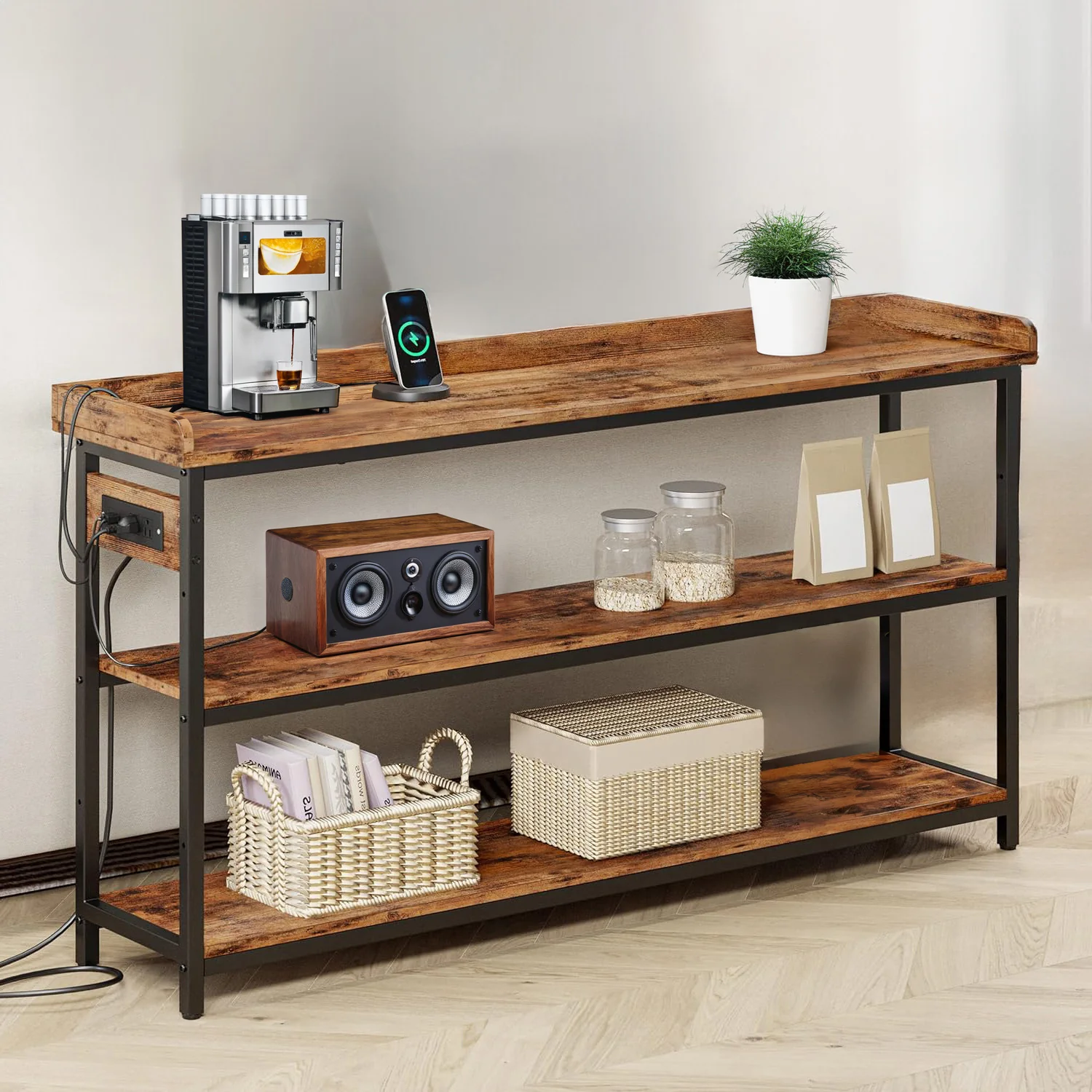 Eco-Friendly 55 Console Table Height Adjustable with Power Outlet for Entryway Living Room Rustic Brown55 Console Table Height Adjustable with Power Outlet for Entryway Living Room Rustic Brown Stylish