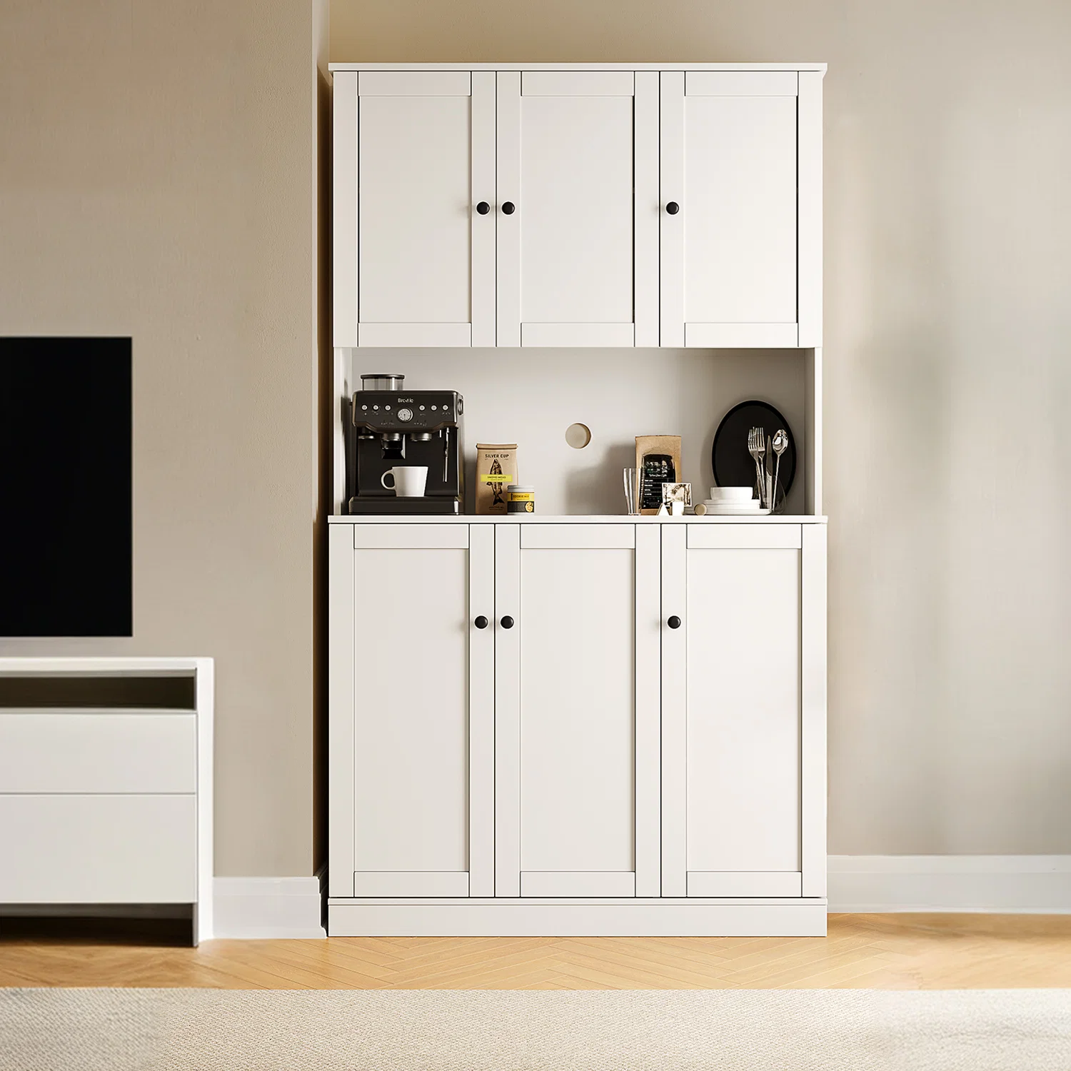 Clean 71 Kitchen Storage Cabinets with 6 Doors and Adjustable Shelves Tall Pantry Cabinets for Kitchen Dining Room White71 Kitchen Storage Cabinets with 6 Doors and Adjustable Shelves Tall Pantry Cabinets for Kitchen Dining Room White Soft