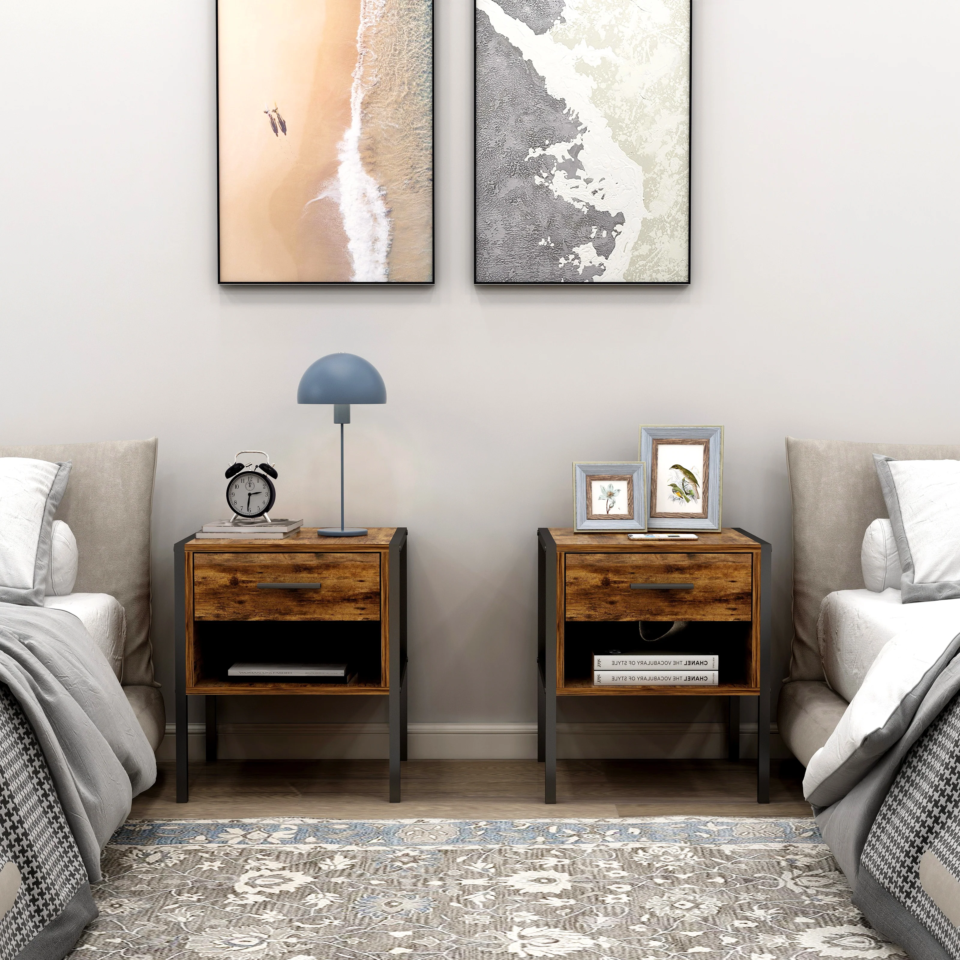 Versatile Set of 2 Pcs Nightstand With 2 Drawers Industrial Style Discontinued Set of 2 Pcs Nightstand With 2 Drawers Industrial Style Discontinued Relaxed